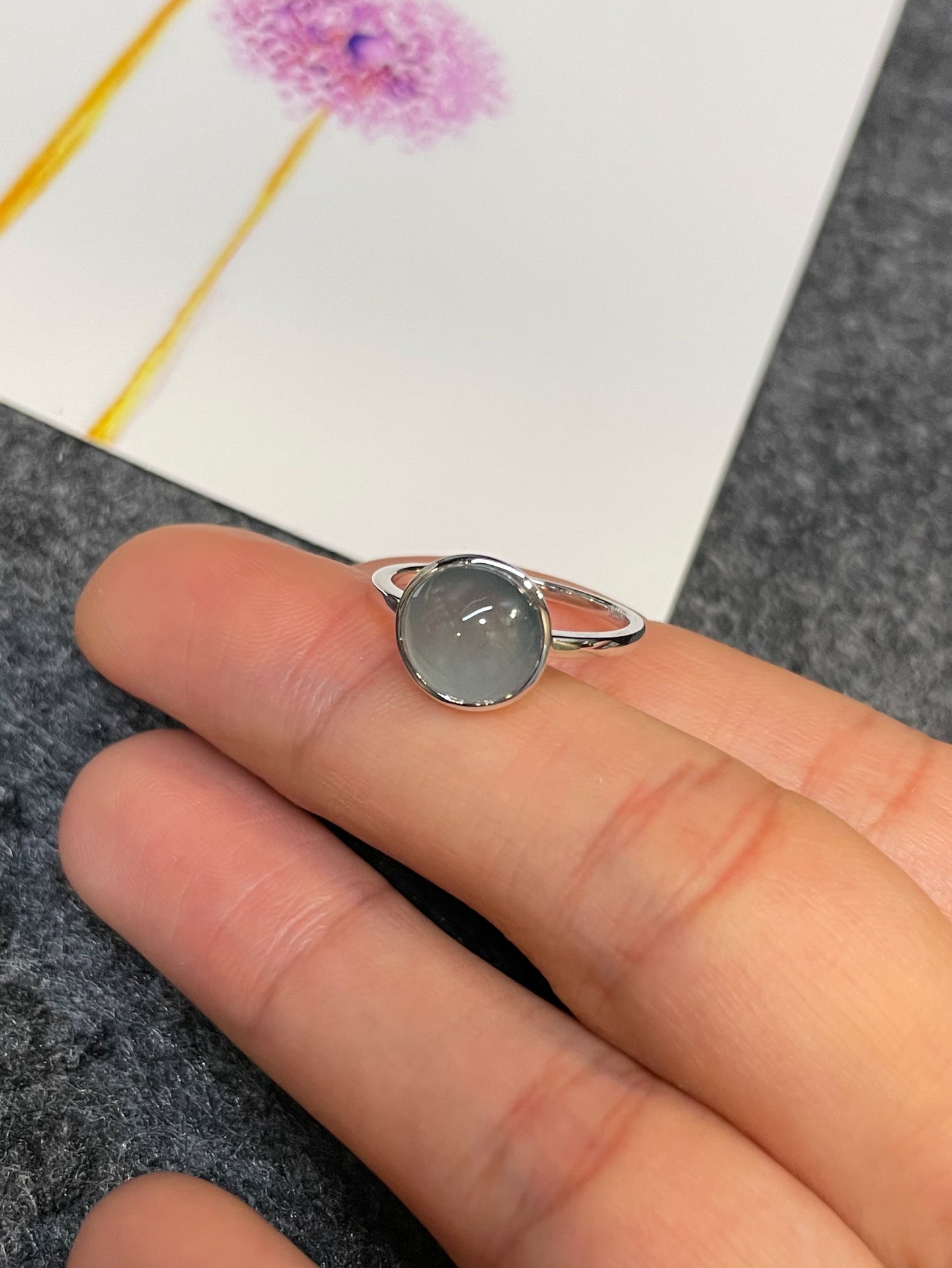 Icy Blue Jadeite Cabochon Ring (NJR088)