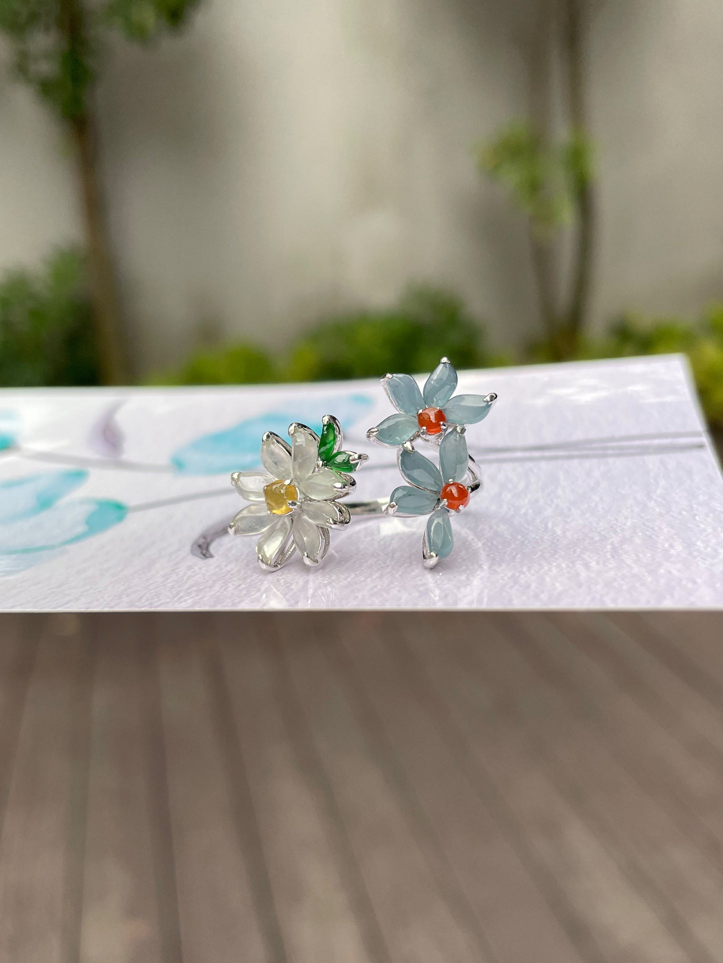 Multicoloured Jade Ring - Flowers (NJR092)