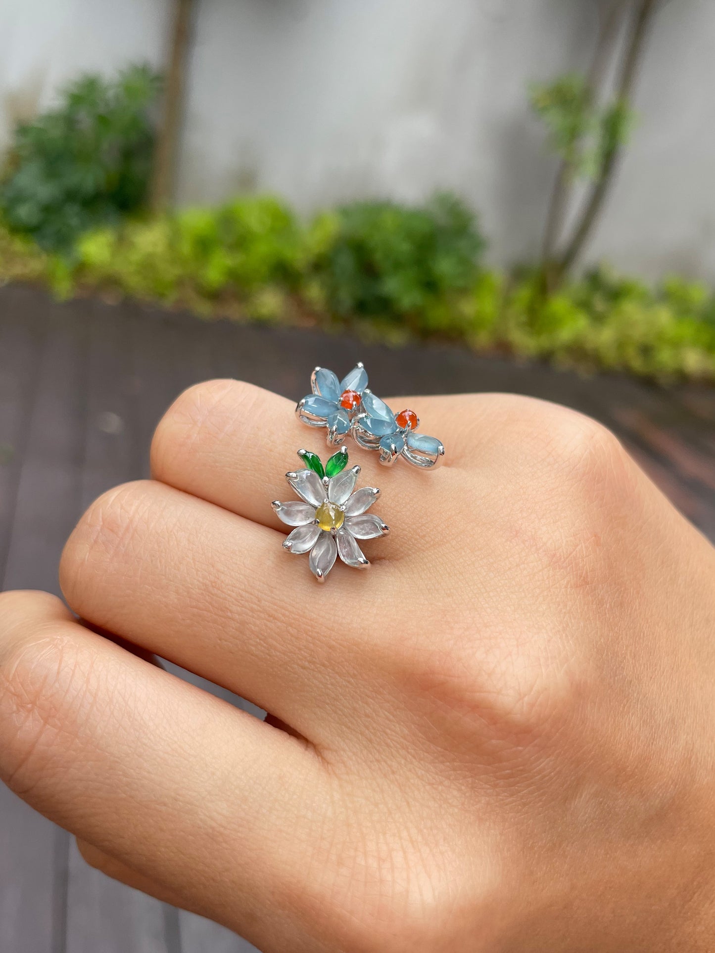 Multicoloured Jade Ring - Flowers (NJR092)