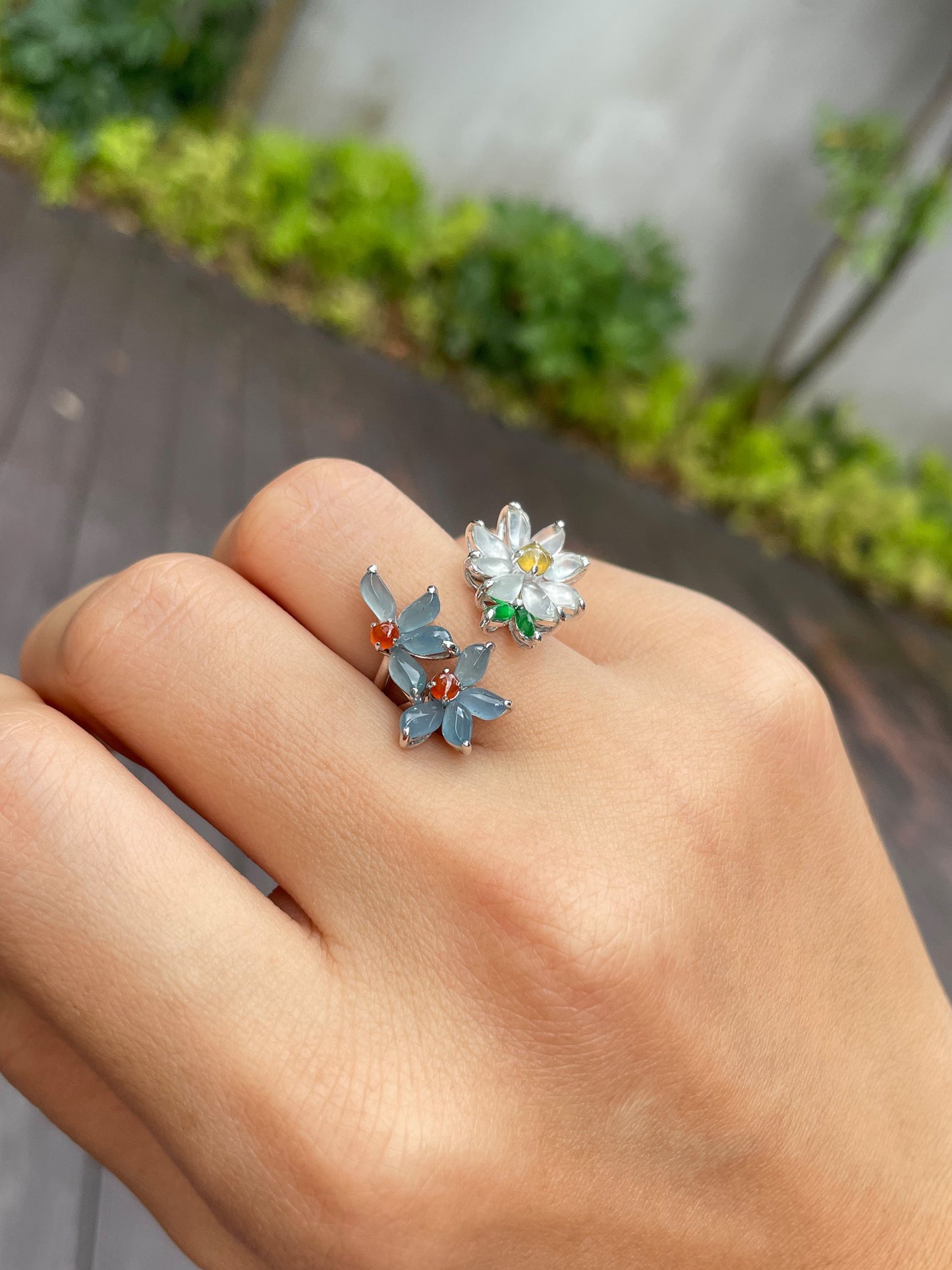 Multicoloured Jade Ring - Flowers (NJR092)