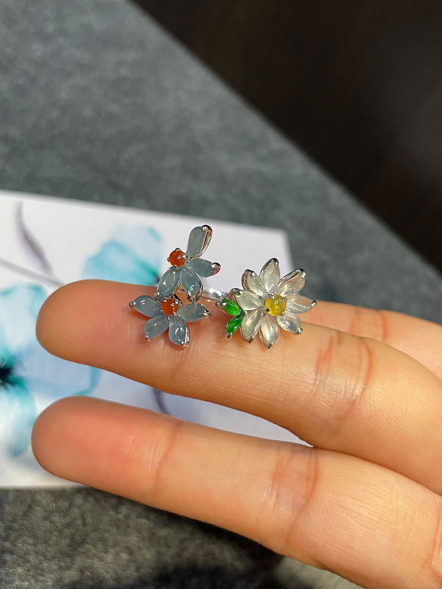 Multicoloured Jade Ring - Flowers (NJR092)