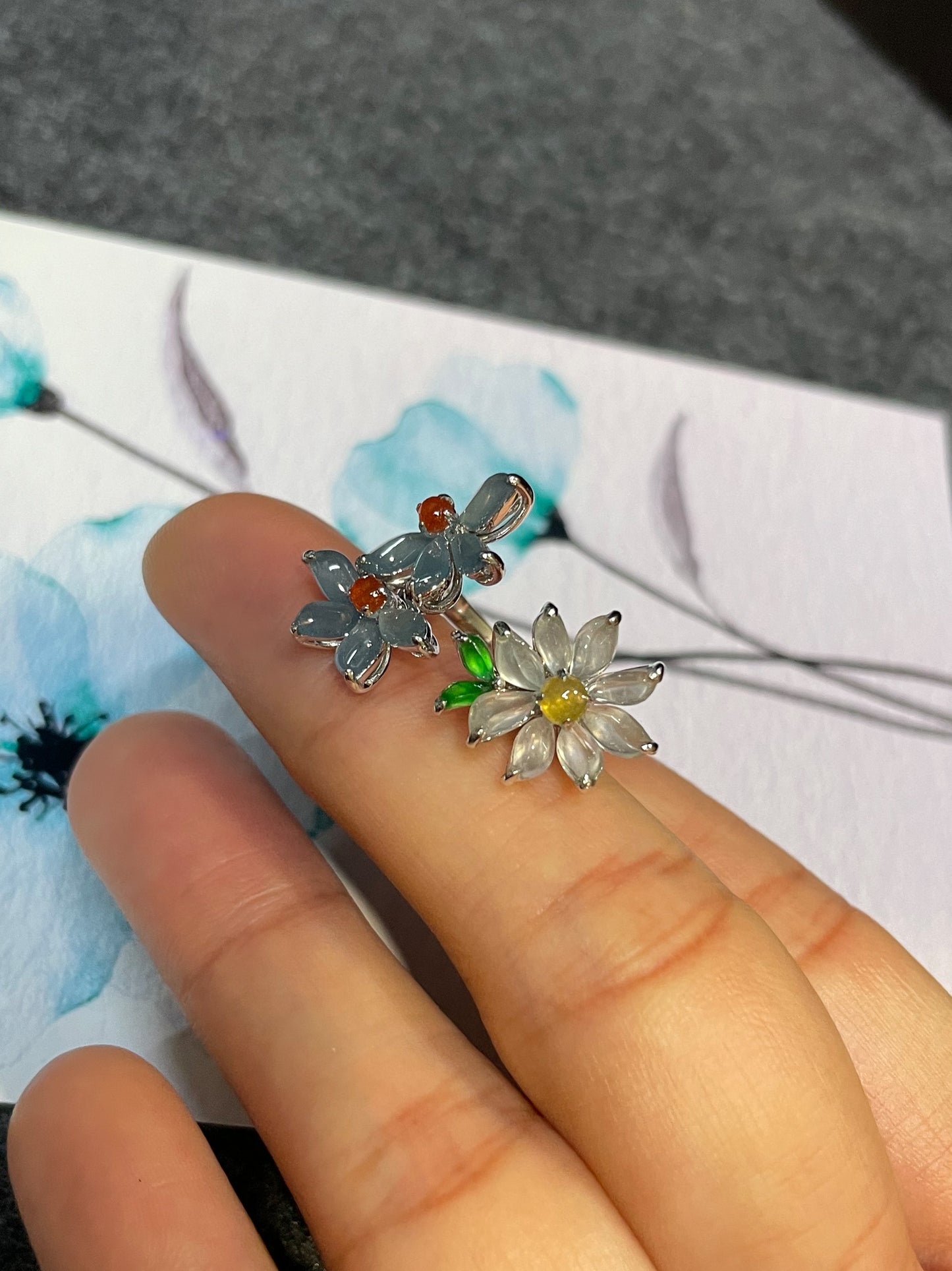 Multicoloured Jade Ring - Flowers (NJR092)