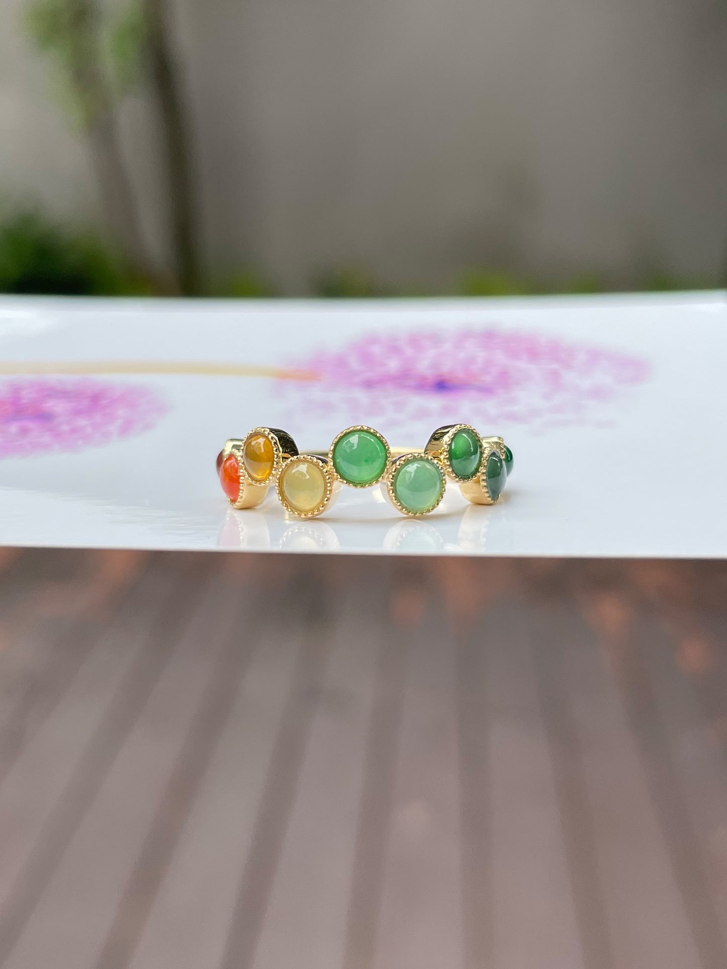 Multicoloured Jade Ring - Cabochons (NJR094)