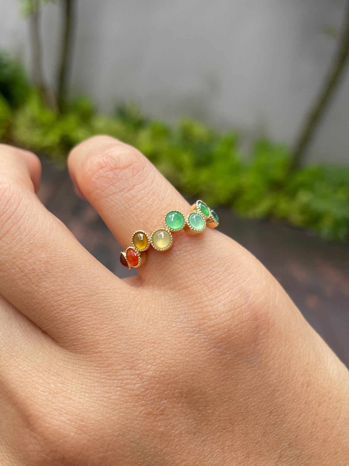 Multicoloured Jade Ring - Cabochons (NJR094)