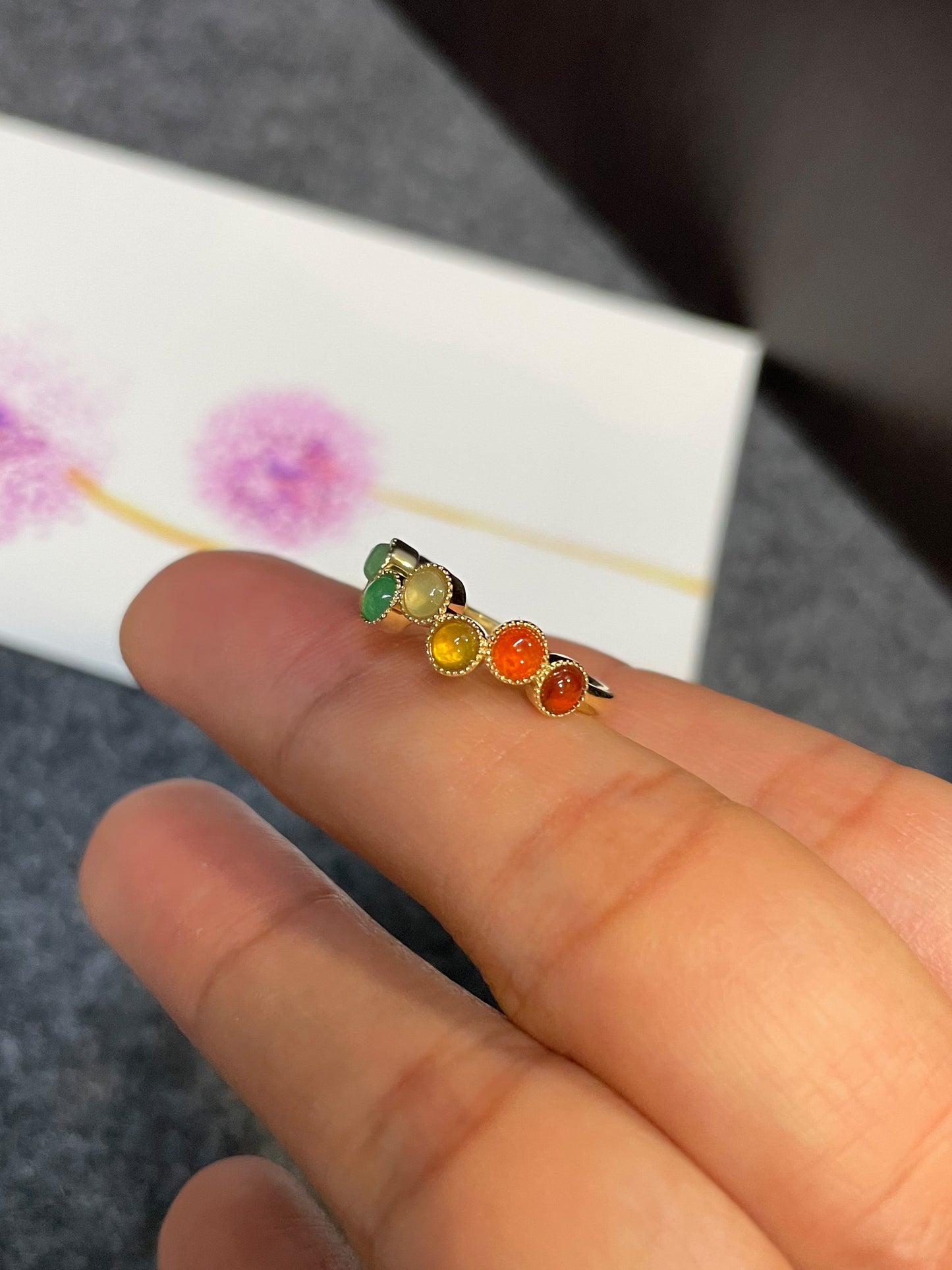 Multicoloured Jade Ring - Cabochons (NJR094)
