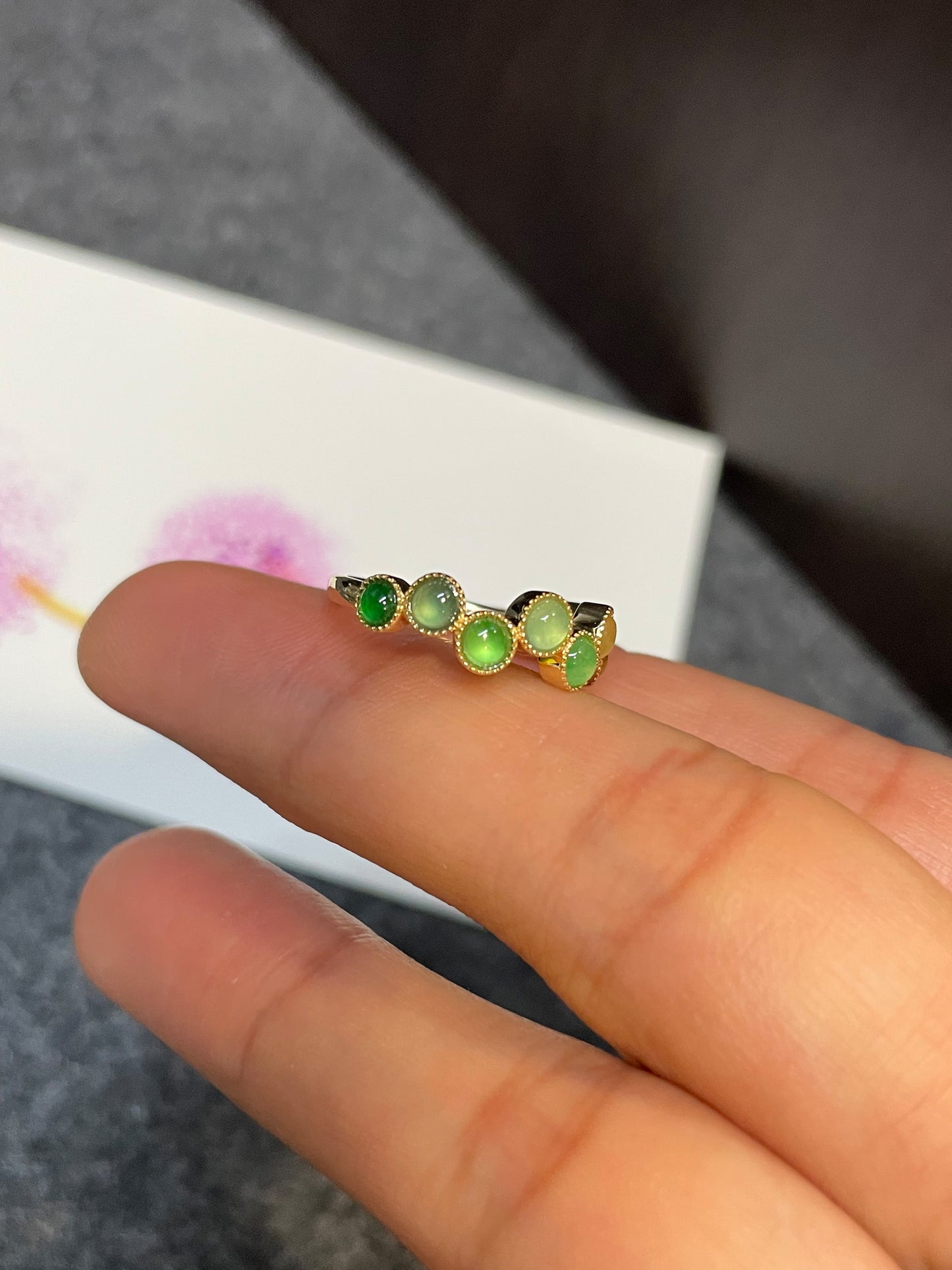 Multicoloured Jade Ring - Cabochons (NJR094)