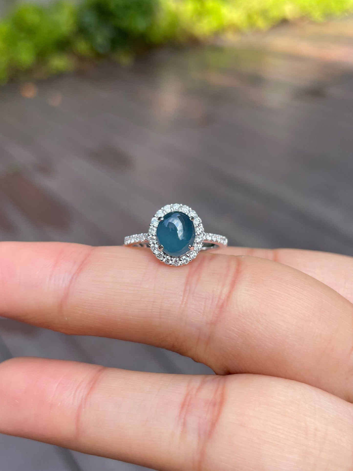 Blue Jade Cabochon Ring (NJR095)