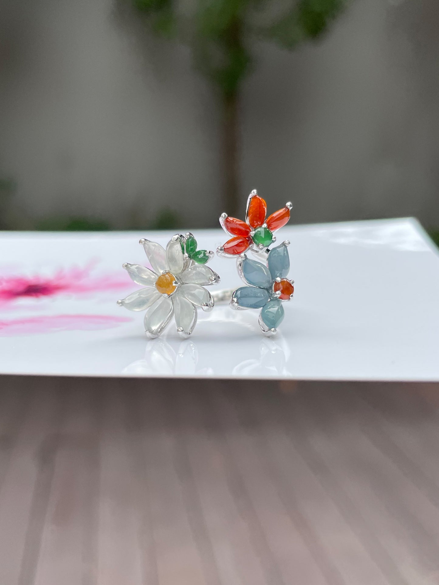 Multicoloured Jade Ring - Flowers (NJR082)
