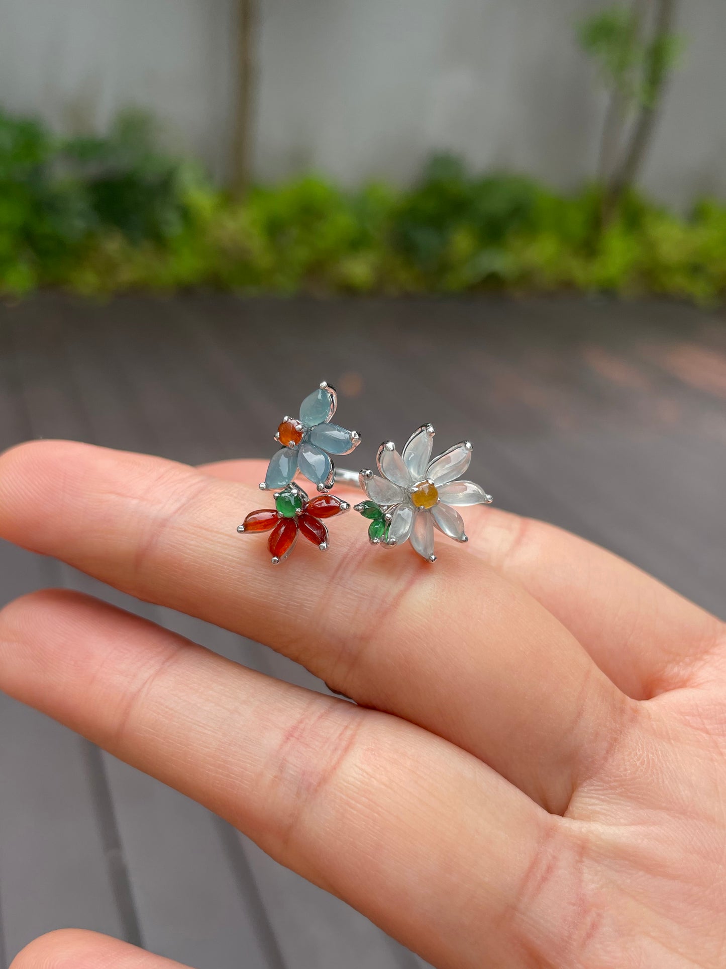 Multicoloured Jade Ring - Flowers (NJR082)