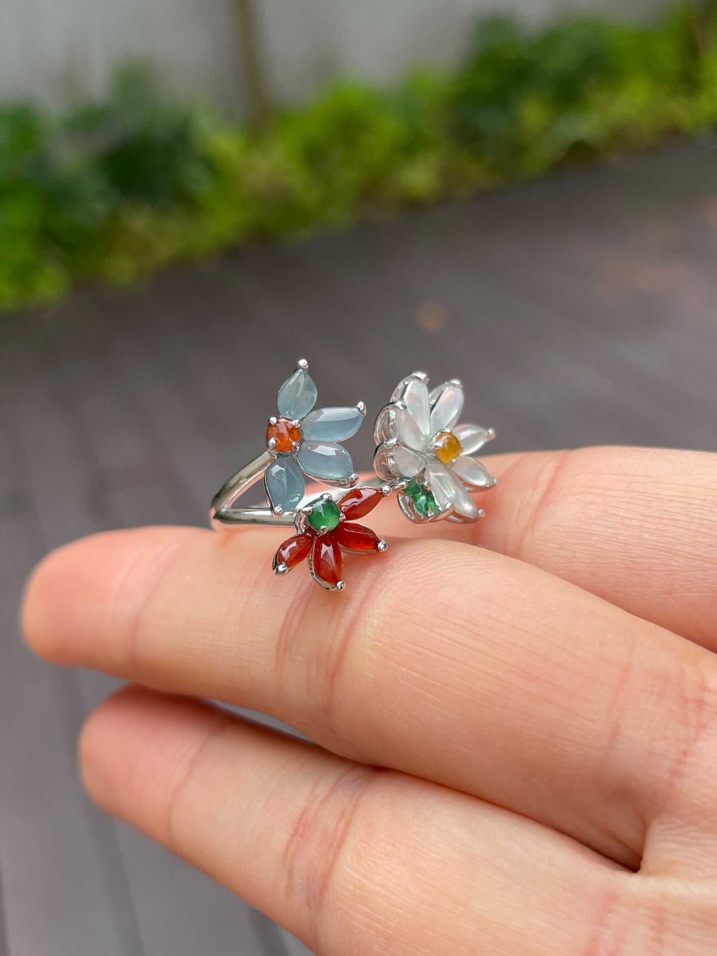 Multicoloured Jade Ring - Flowers (NJR082)