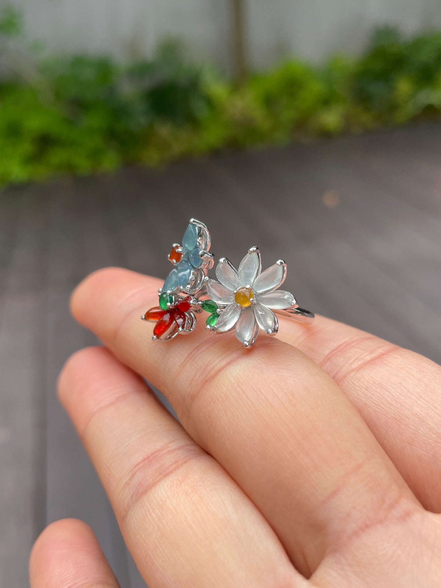 Multicoloured Jade Ring - Flowers (NJR082)
