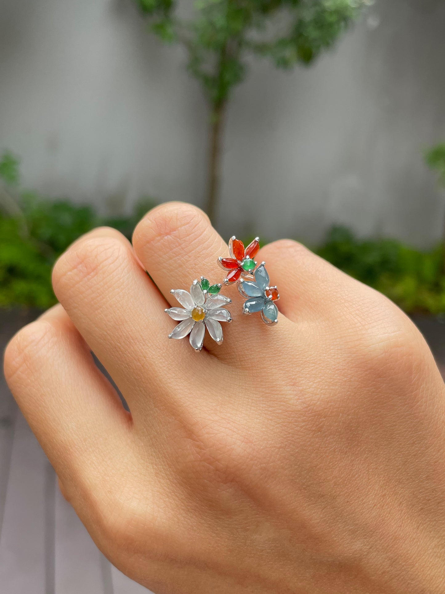 Multicoloured Jade Ring - Flowers (NJR082)