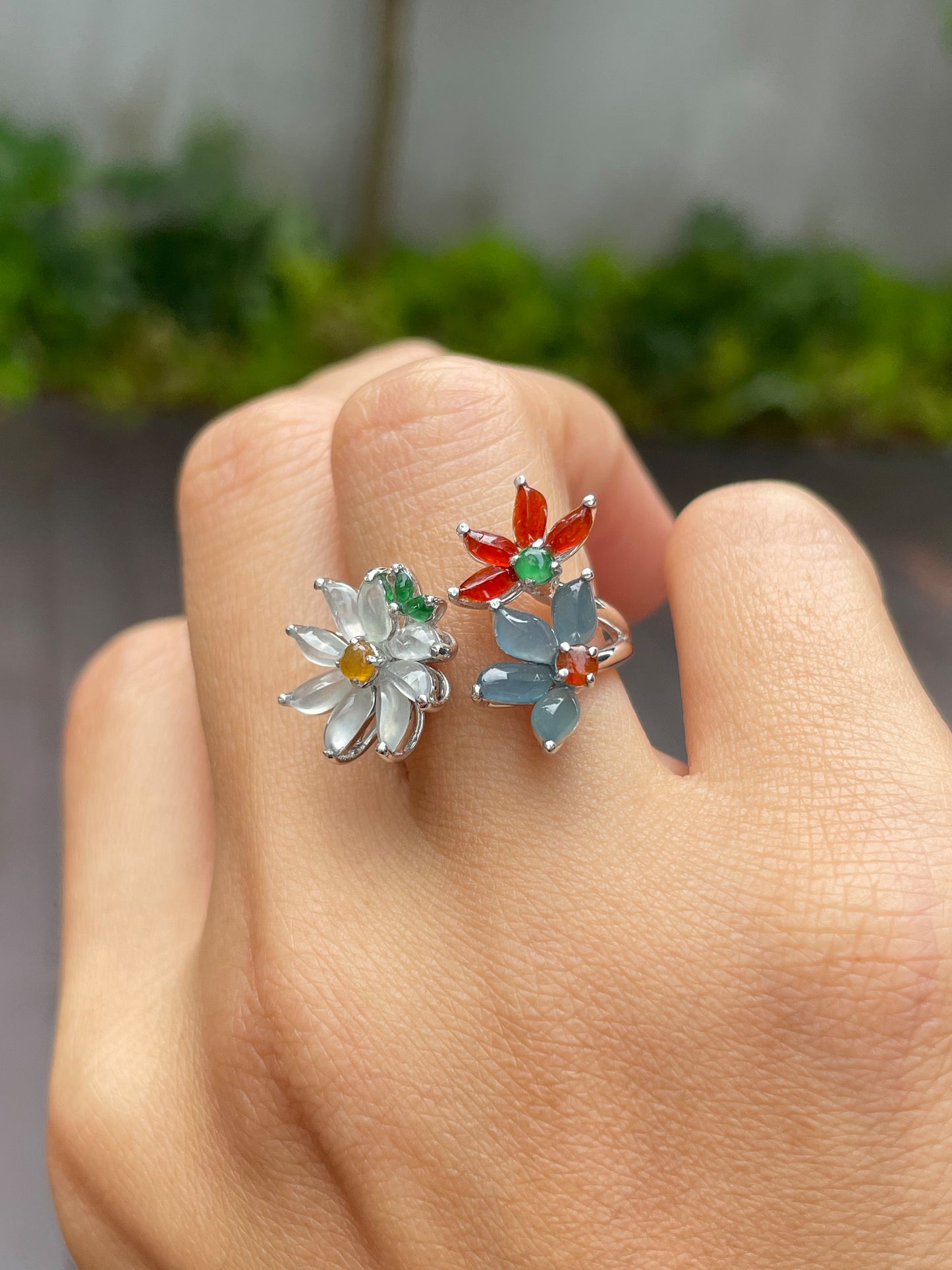 Multicoloured Jade Ring - Flowers (NJR082)