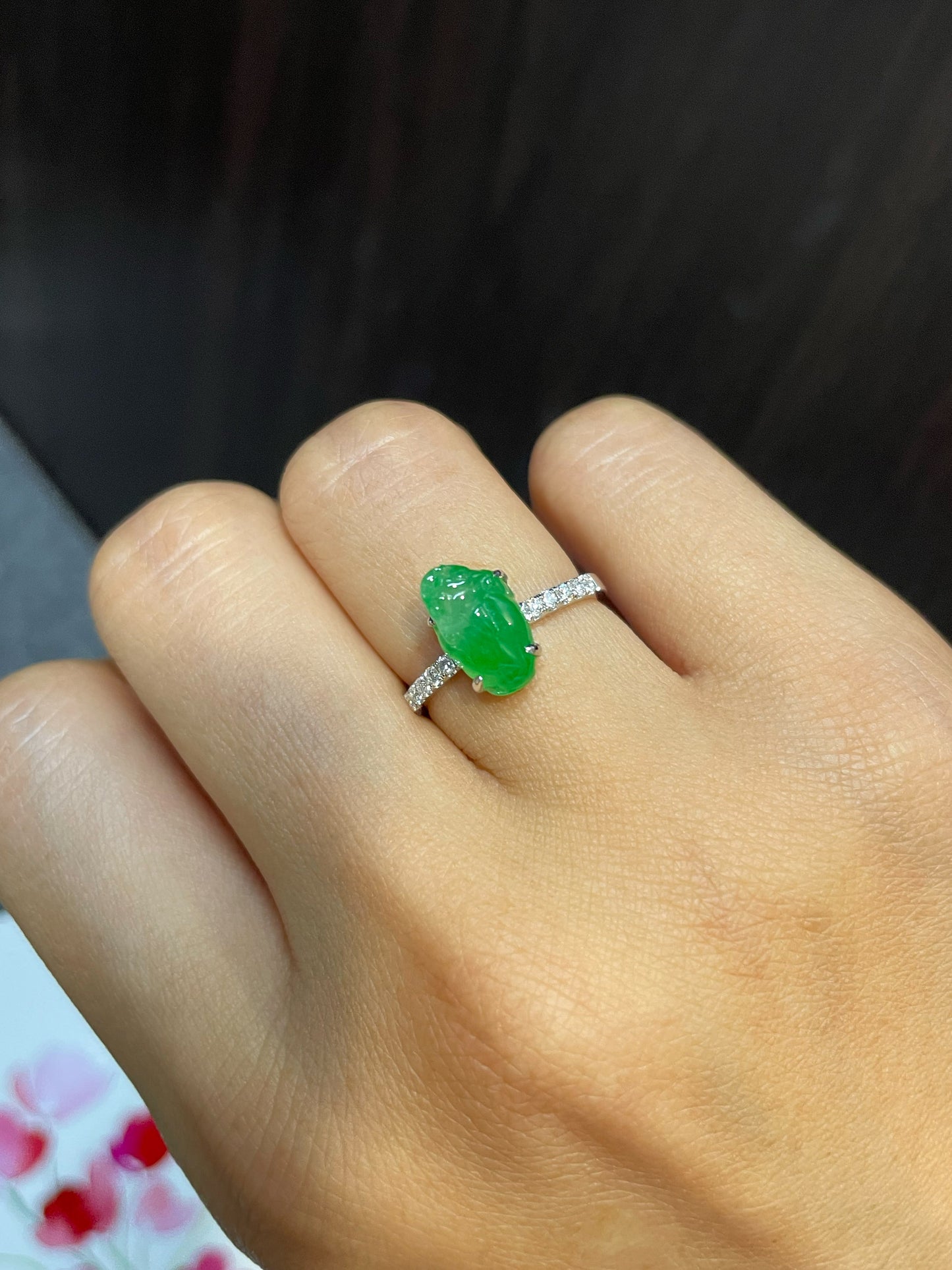 Green Jade Ring - Three Legged Toad (NJR104)