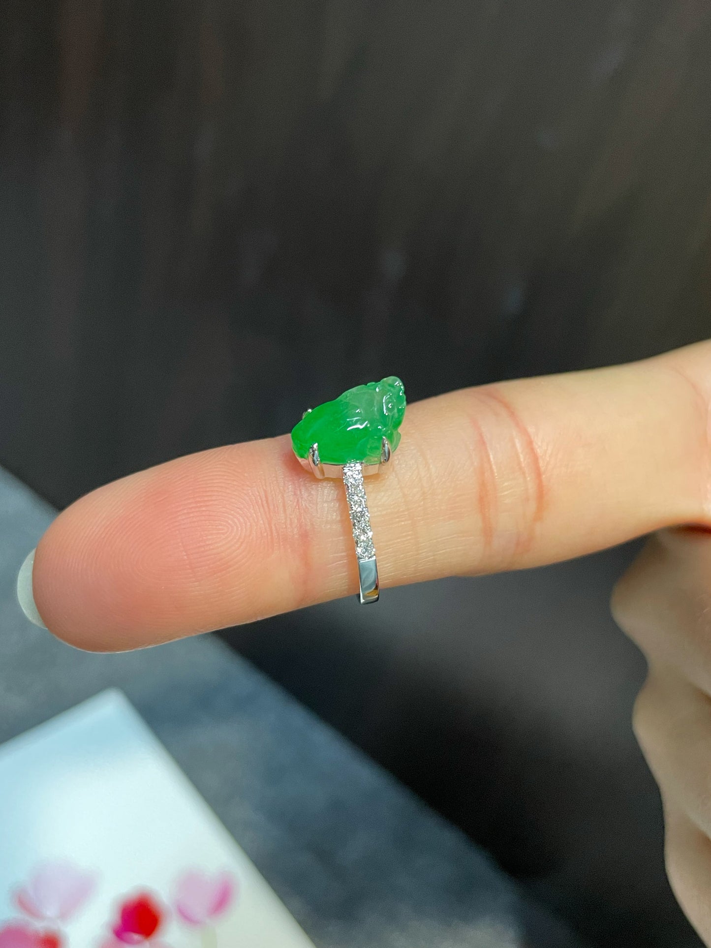 Green Jade Ring - Three Legged Toad (NJR104)