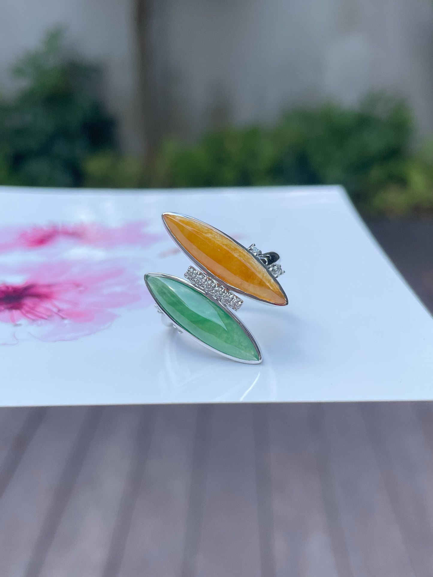 Icy Green & Orange Jade Ring (NJR108)
