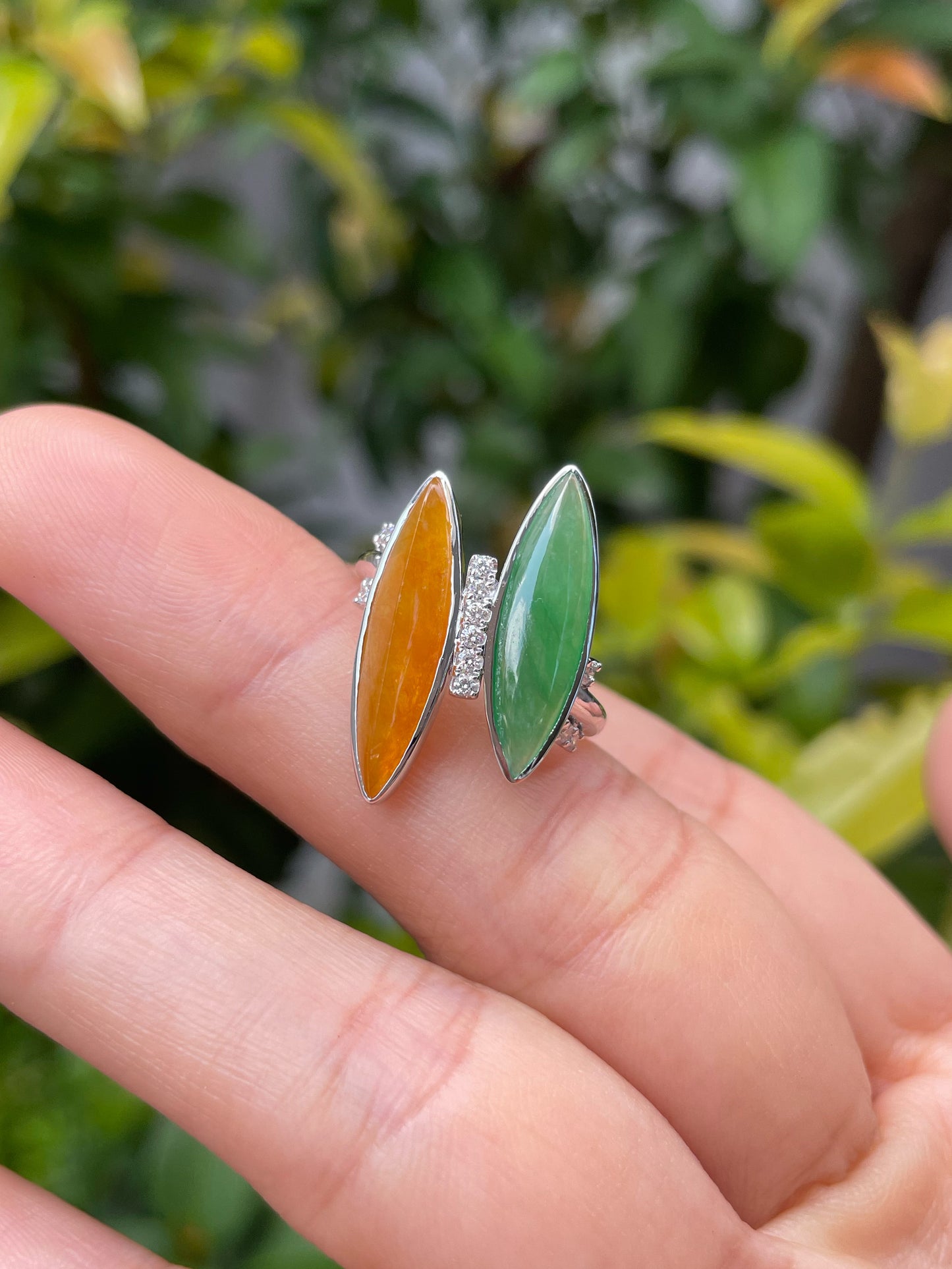 Icy Green & Orange Jade Ring (NJR108)