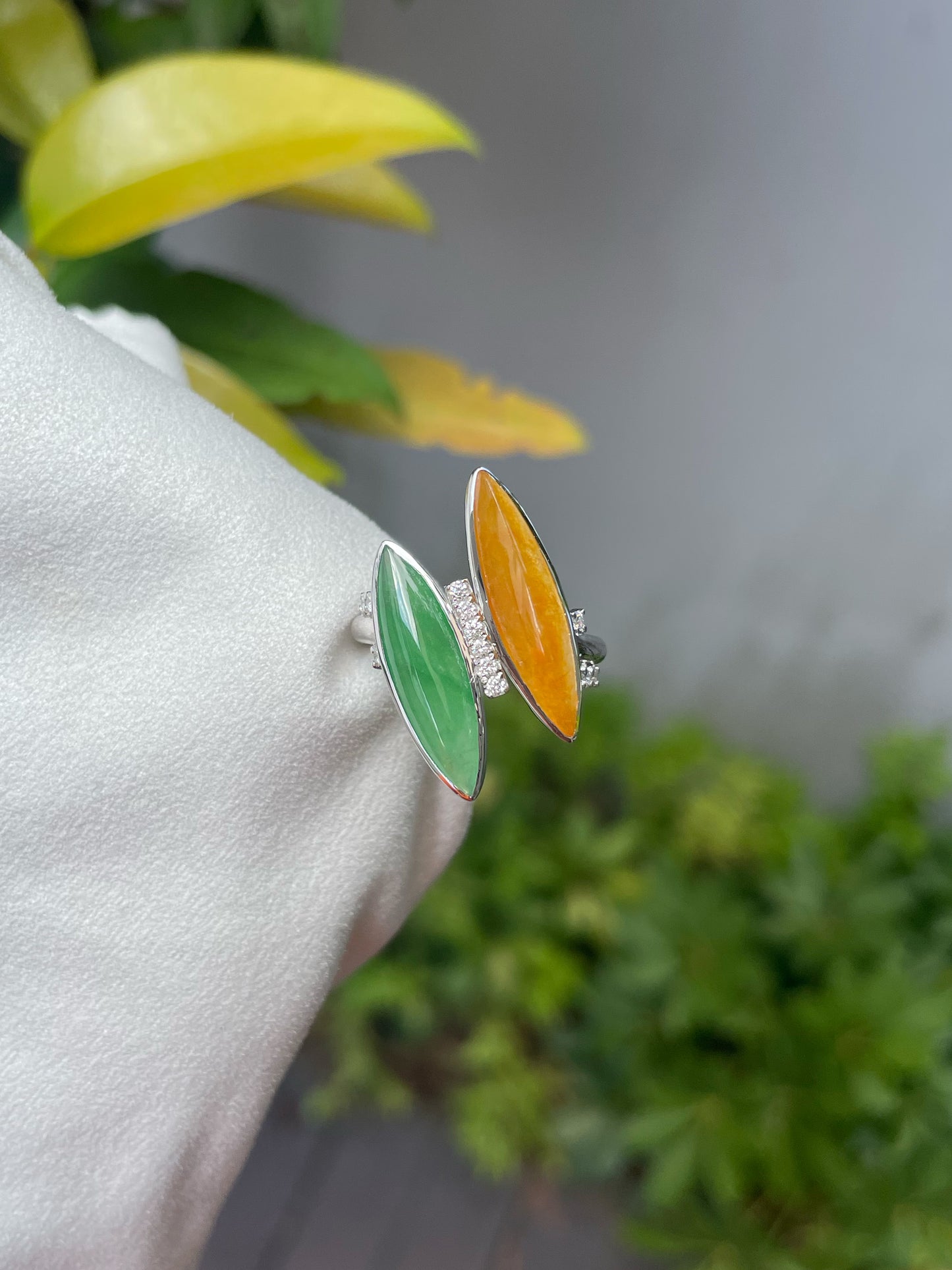 Icy Green & Orange Jade Ring (NJR108)
