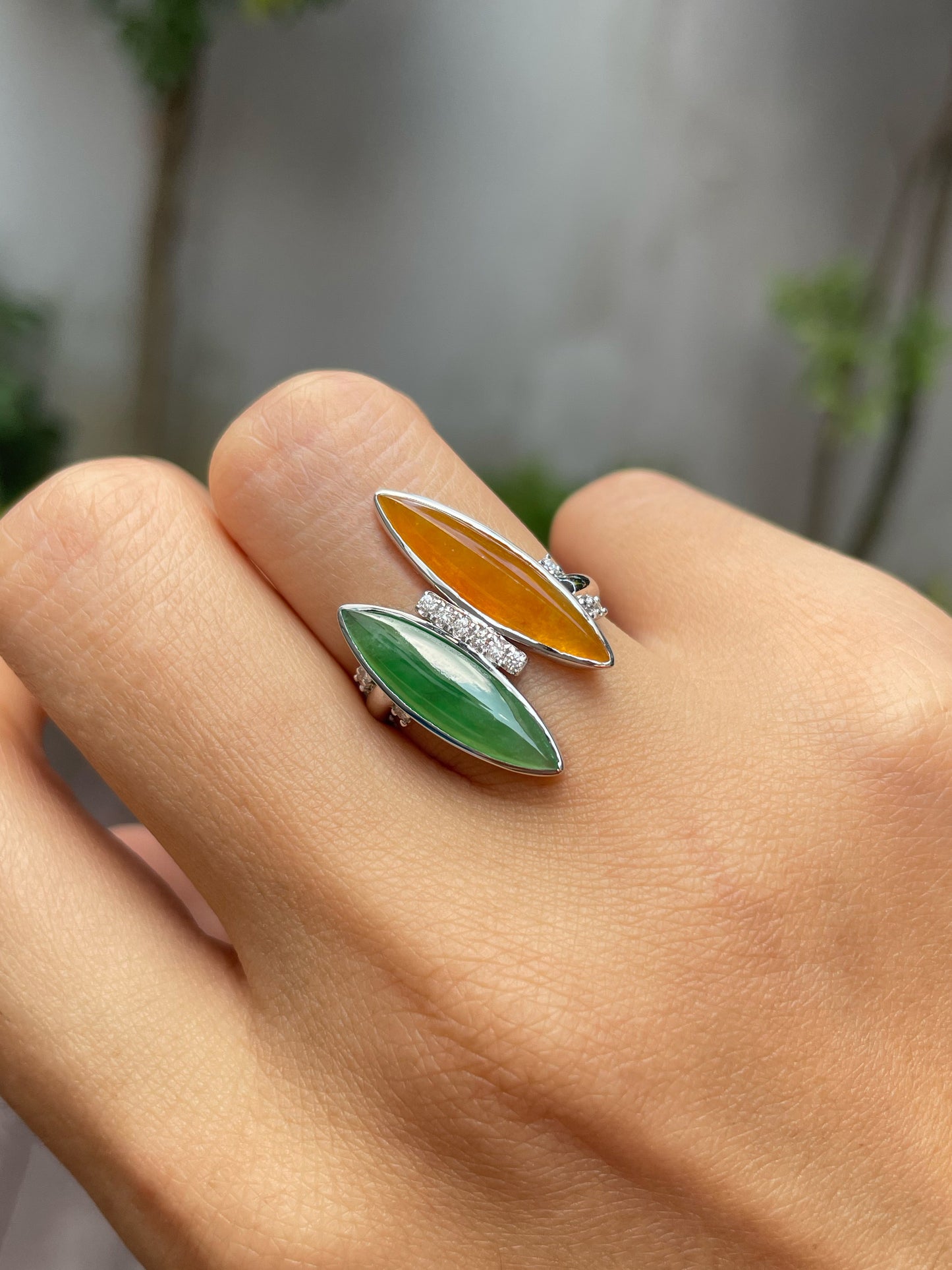 Icy Green & Orange Jade Ring (NJR108)