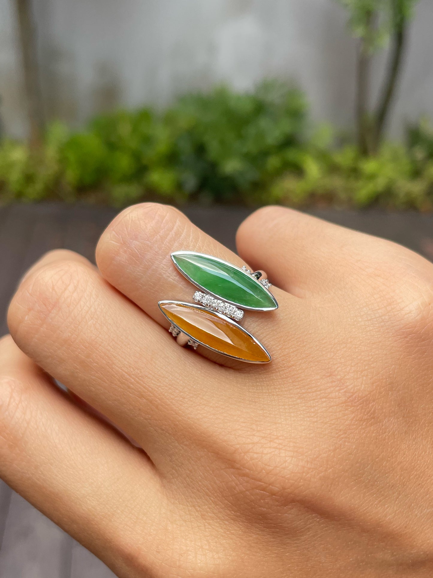 Icy Green & Orange Jade Ring (NJR108)