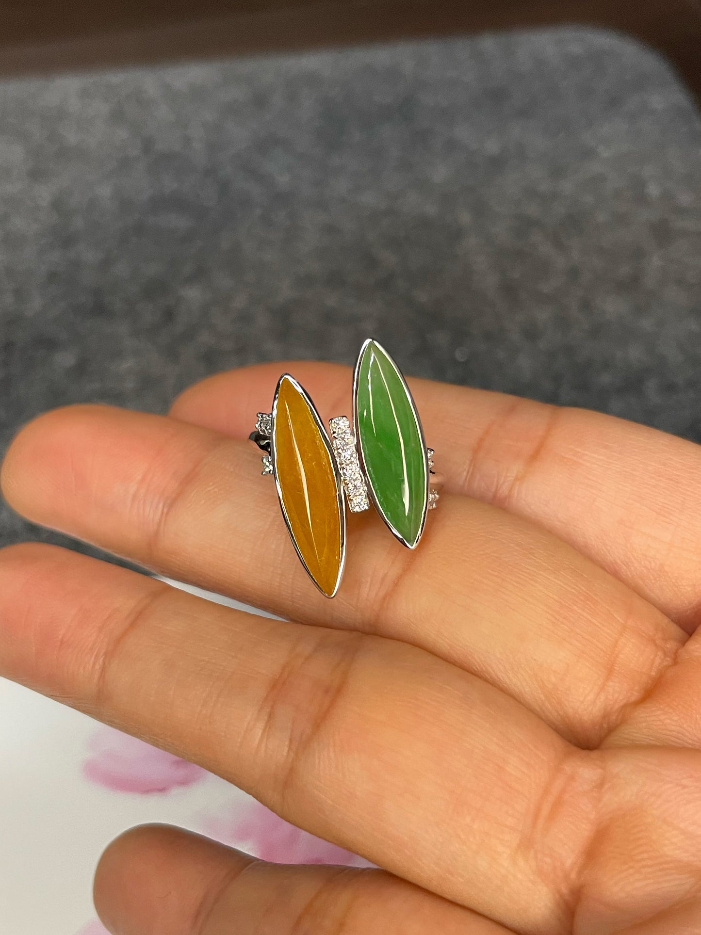 Icy Green & Orange Jade Ring (NJR108)
