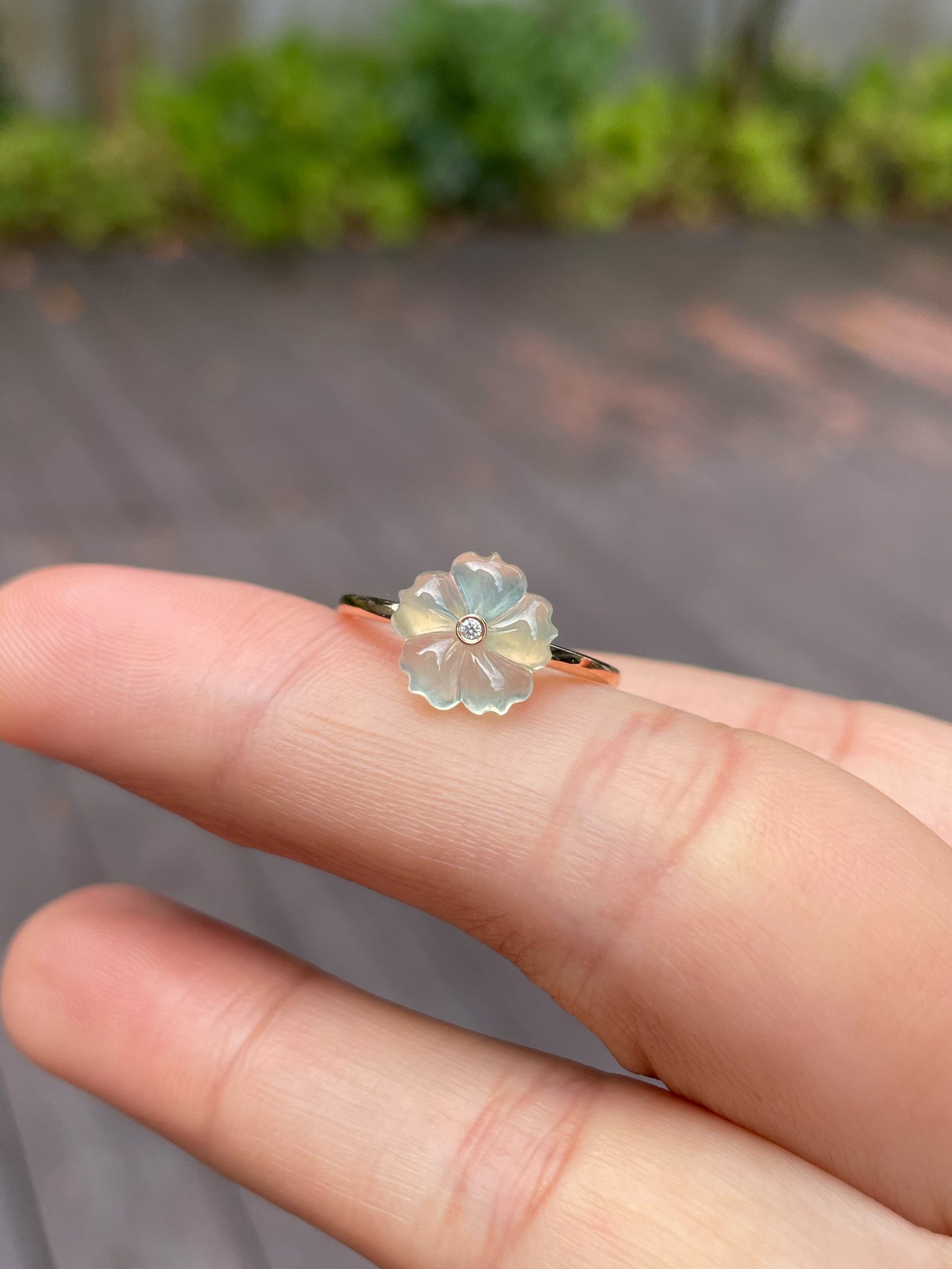 Icy Light Green Jade Ring - Plum Blossom (NJR114)