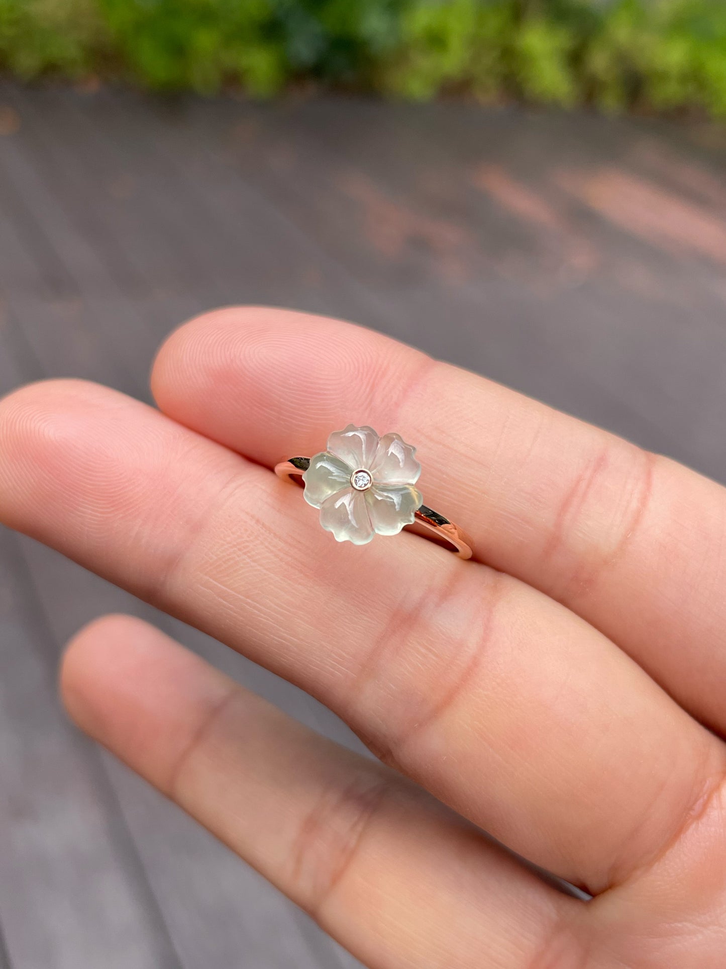 Icy Light Green Jade Ring - Plum Blossom (NJR114)