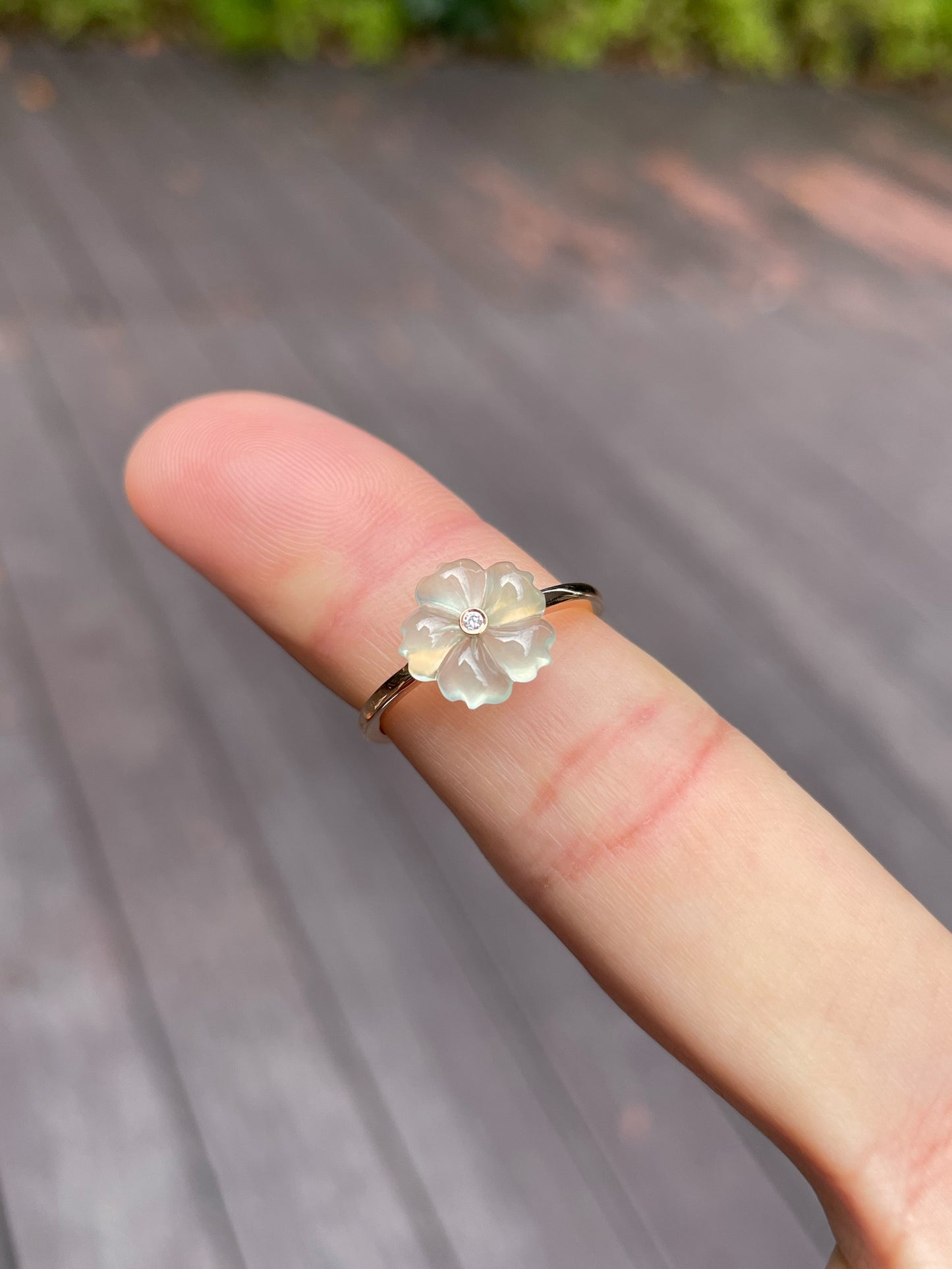 Icy Light Green Jade Ring - Plum Blossom (NJR114)