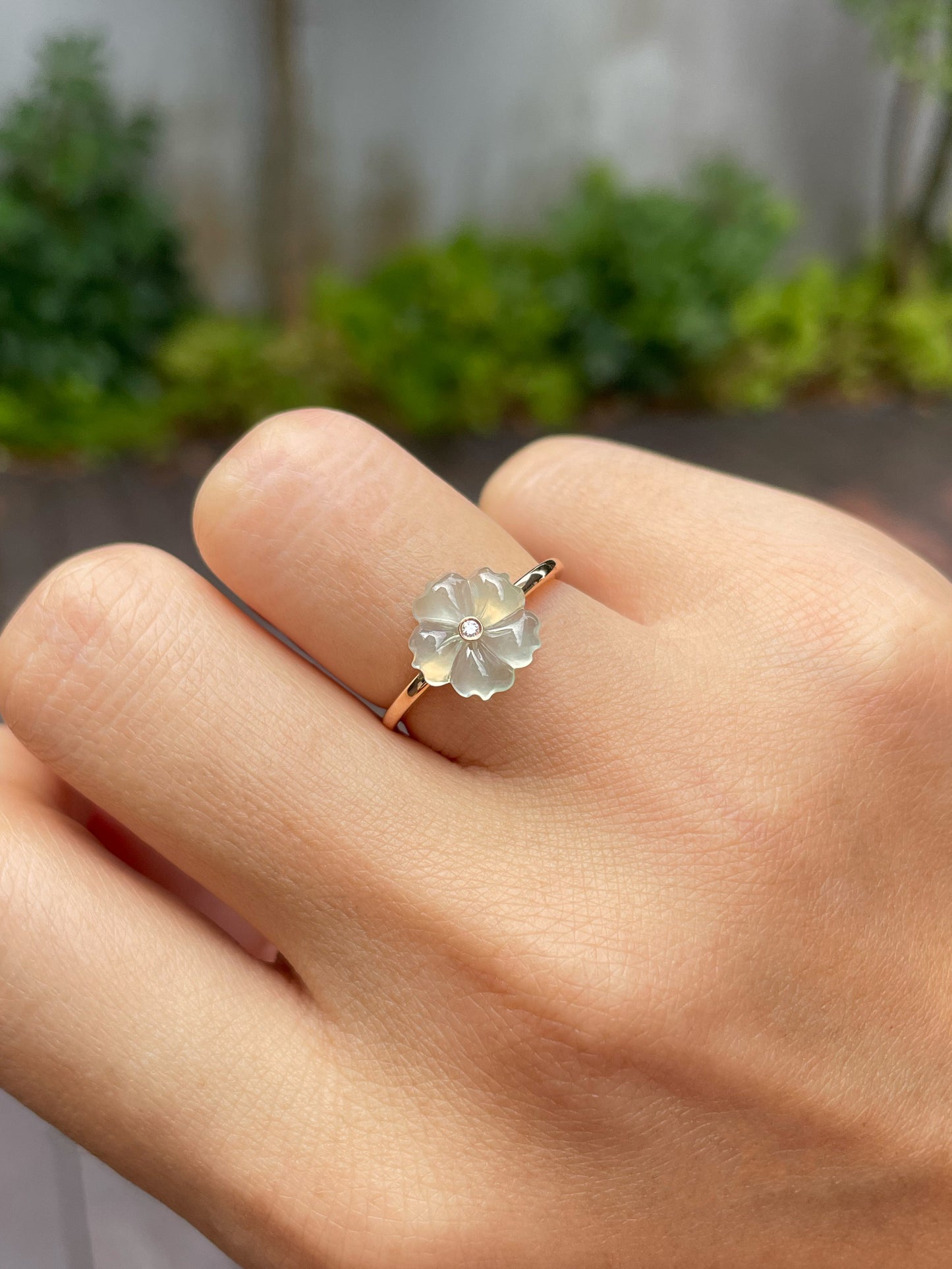 Icy Light Green Jade Ring - Plum Blossom (NJR114)