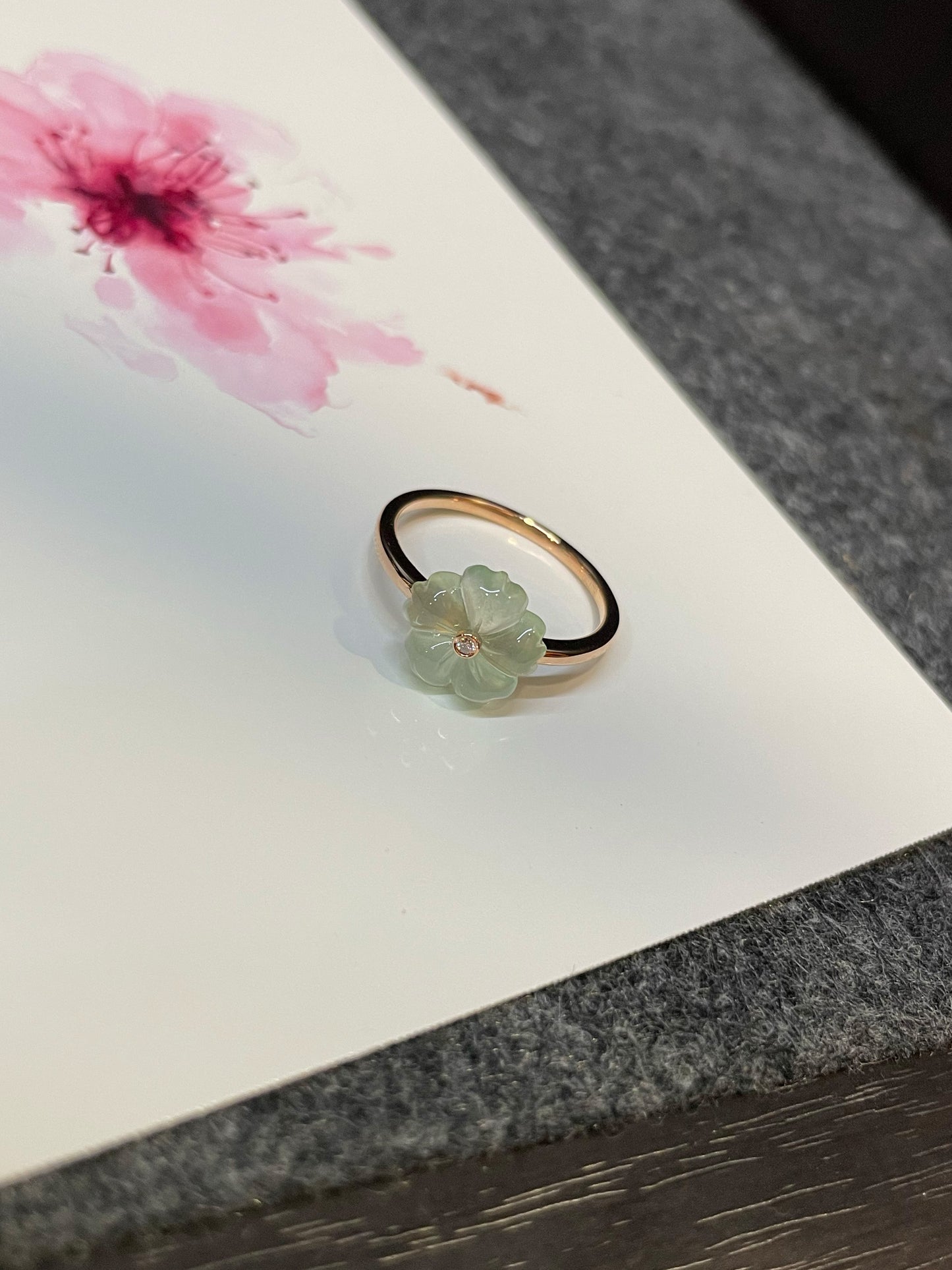 Icy Light Green Jade Ring - Plum Blossom (NJR114)