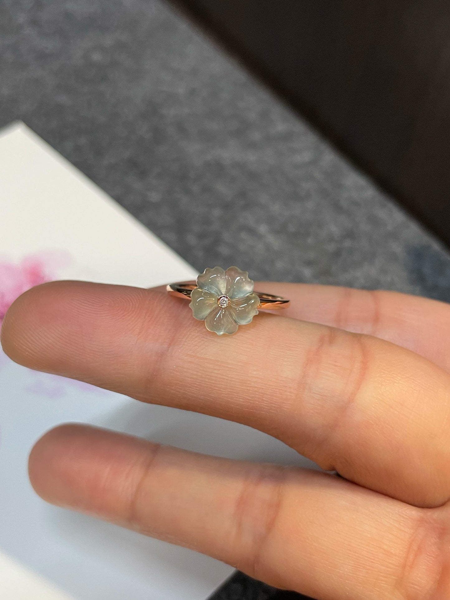 Icy Light Green Jade Ring - Plum Blossom (NJR114)