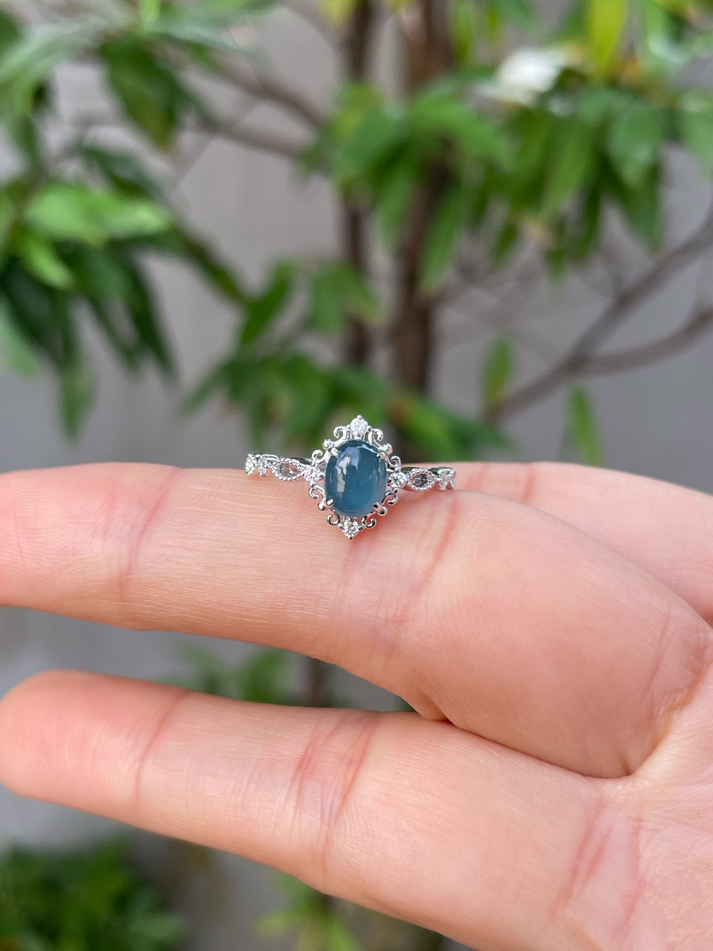 Blue Jade Cabochon Ring (NJR127)