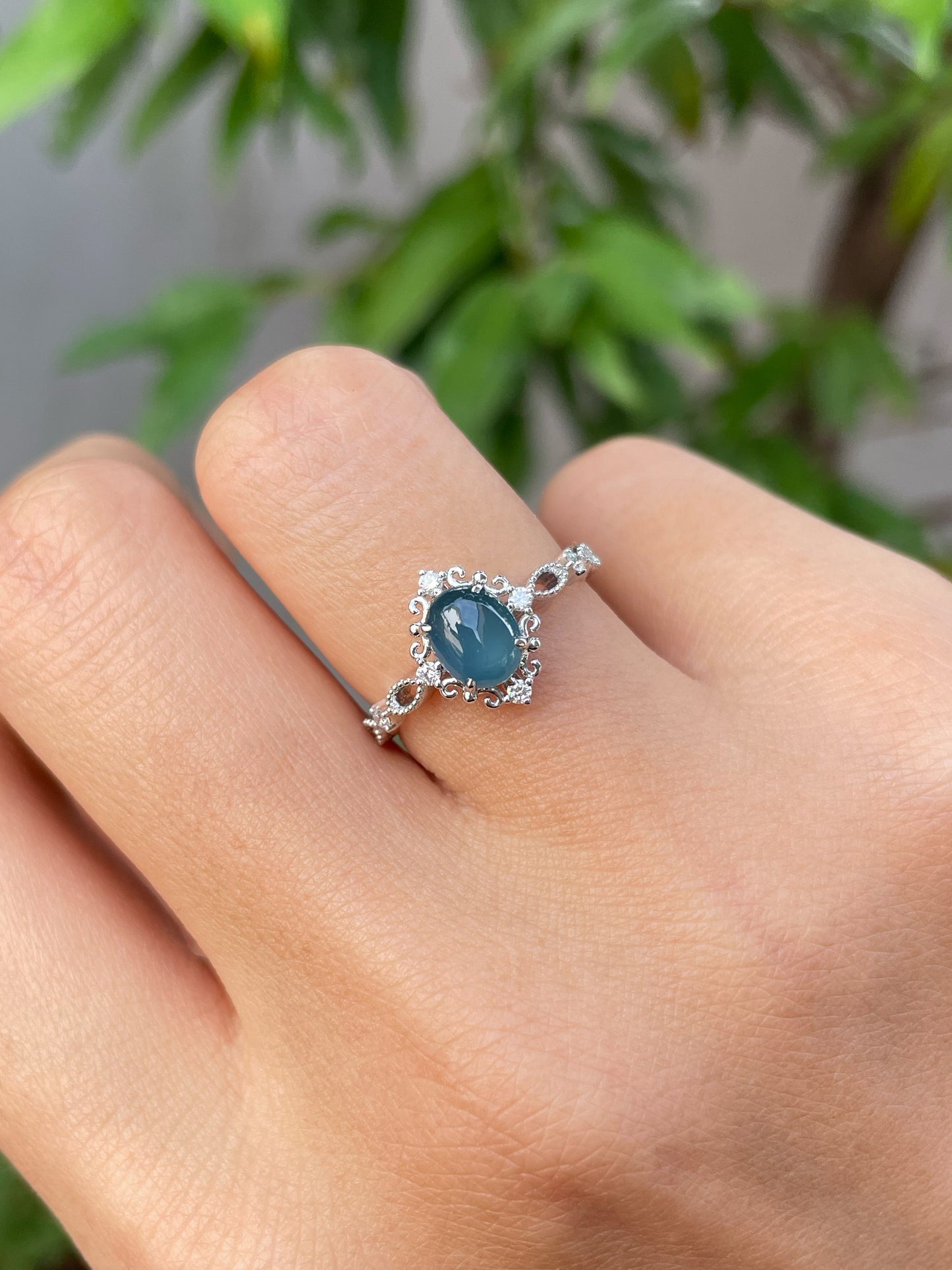 Blue Jade Cabochon Ring (NJR127)