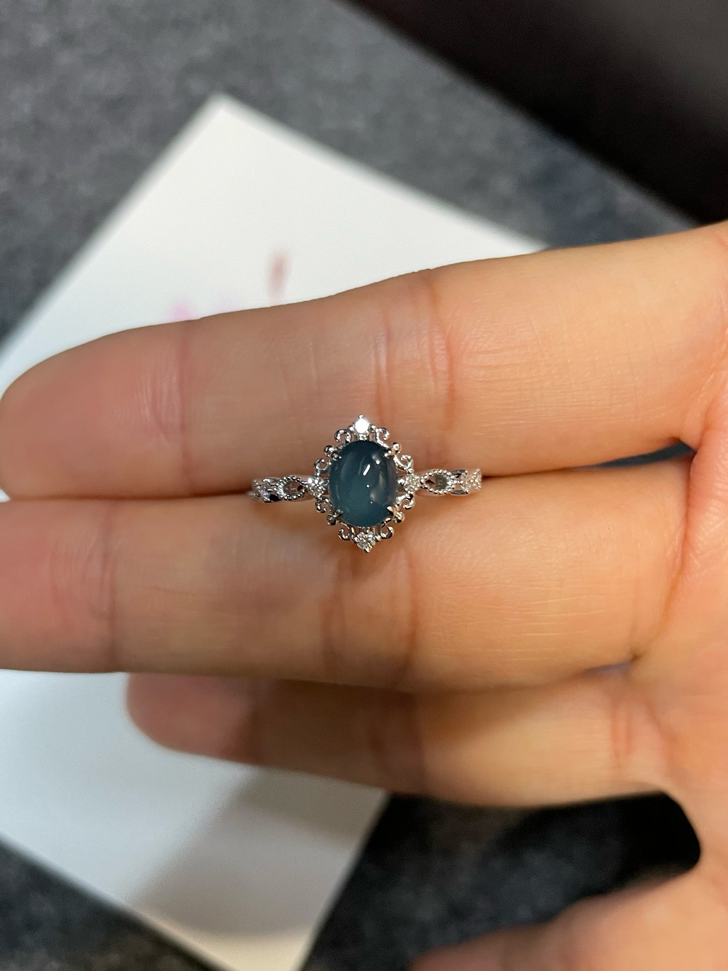 Blue Jade Cabochon Ring (NJR127)