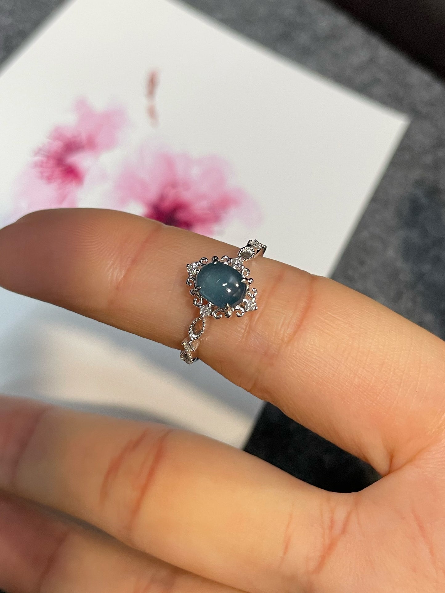 Blue Jade Cabochon Ring (NJR127)