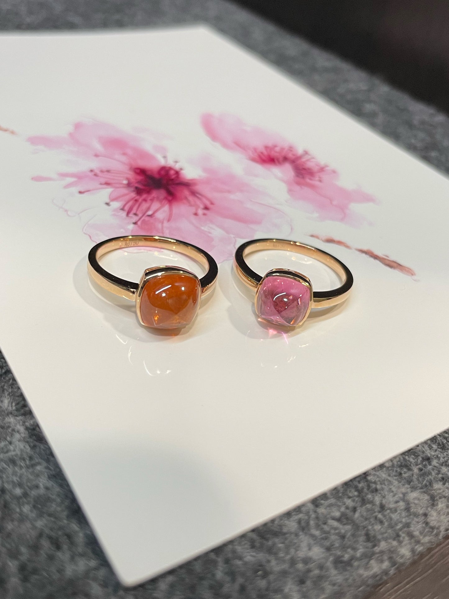 Sugarloaf Rings - Orange Spessartite & Pink Tourmaline (NJR131)