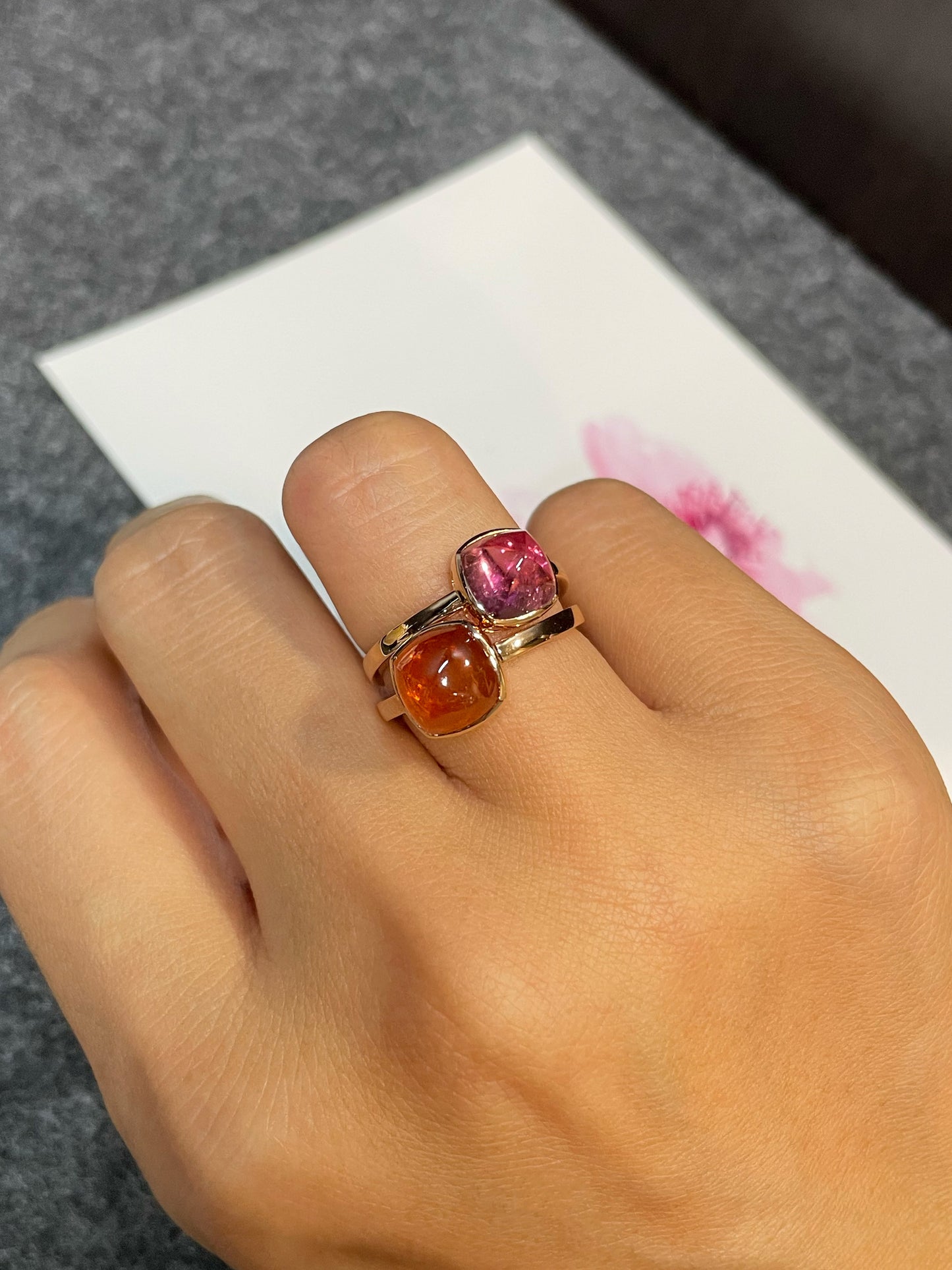 Sugarloaf Rings - Orange Spessartite & Pink Tourmaline (NJR131)