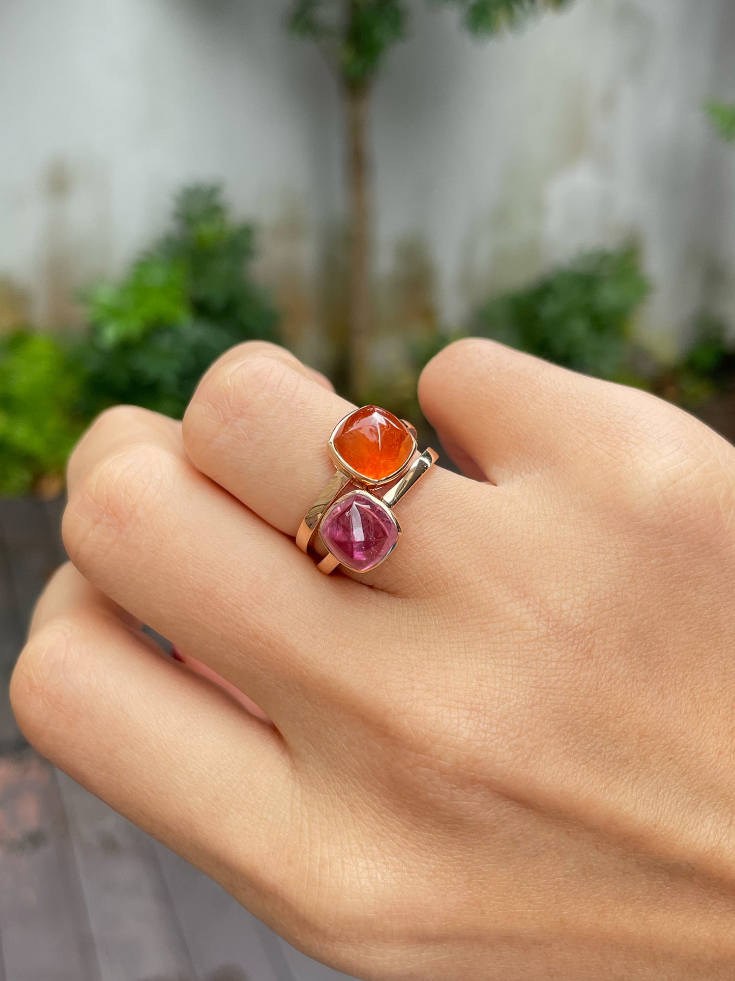 Sugarloaf Rings - Orange Spessartite & Pink Tourmaline (NJR131)