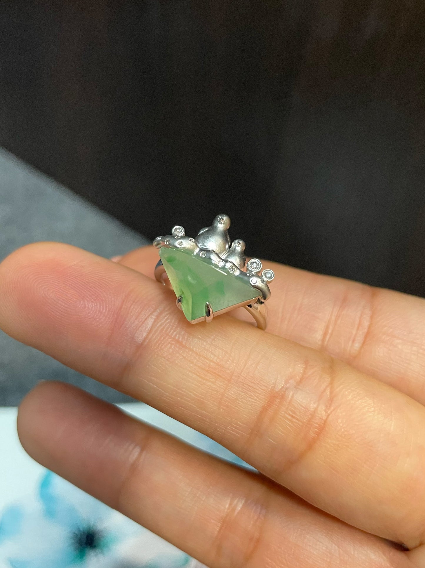 Icy Green Jade Ring - Iceberg with Penguins (NJR140)