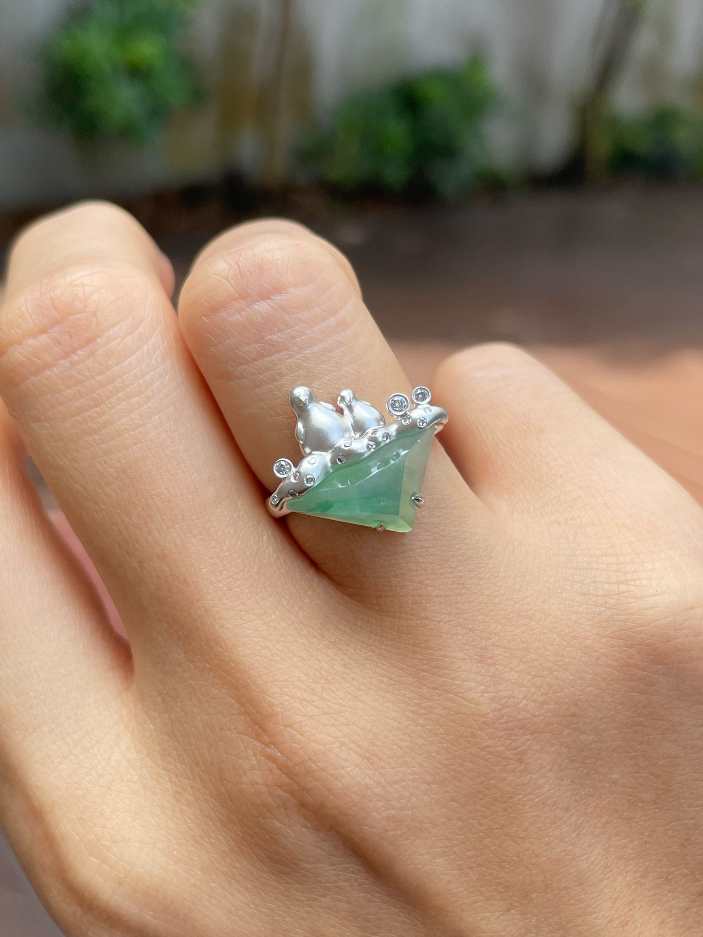 Icy Green Jade Ring - Iceberg with Penguins (NJR140)