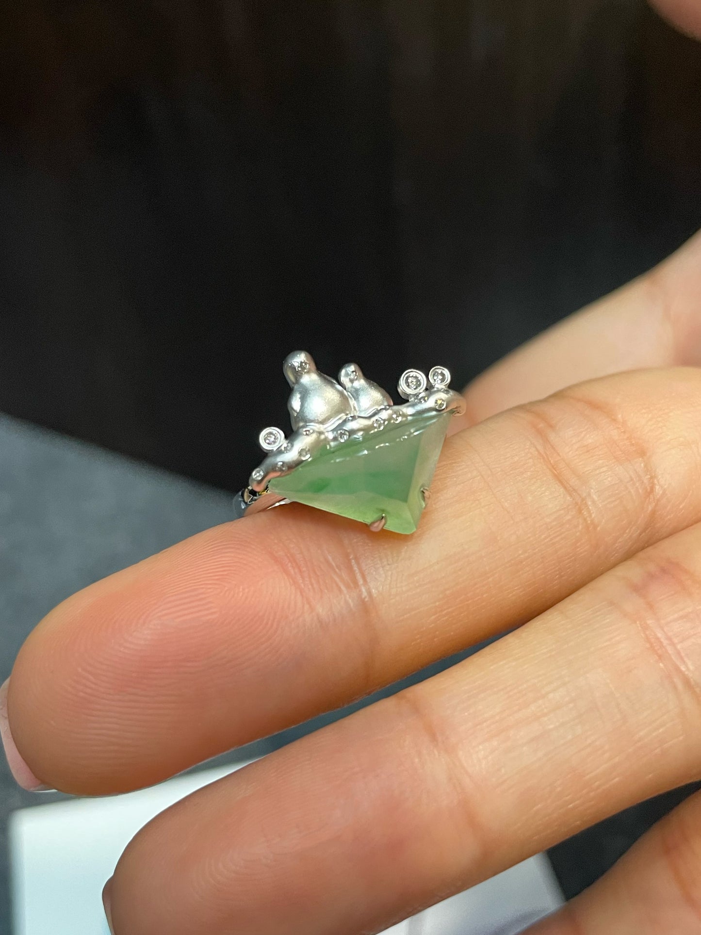 Icy Green Jade Ring - Iceberg with Penguins (NJR140)