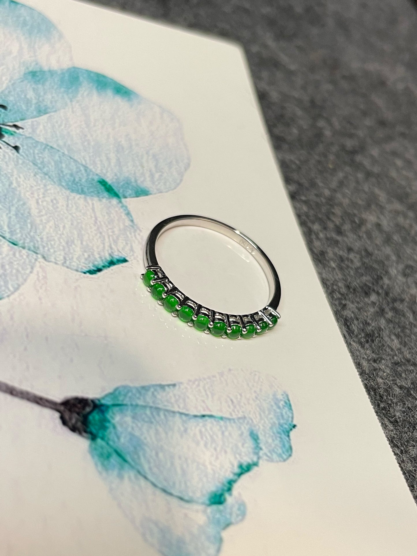 Green Jade Cabochons Ring (NJR143)