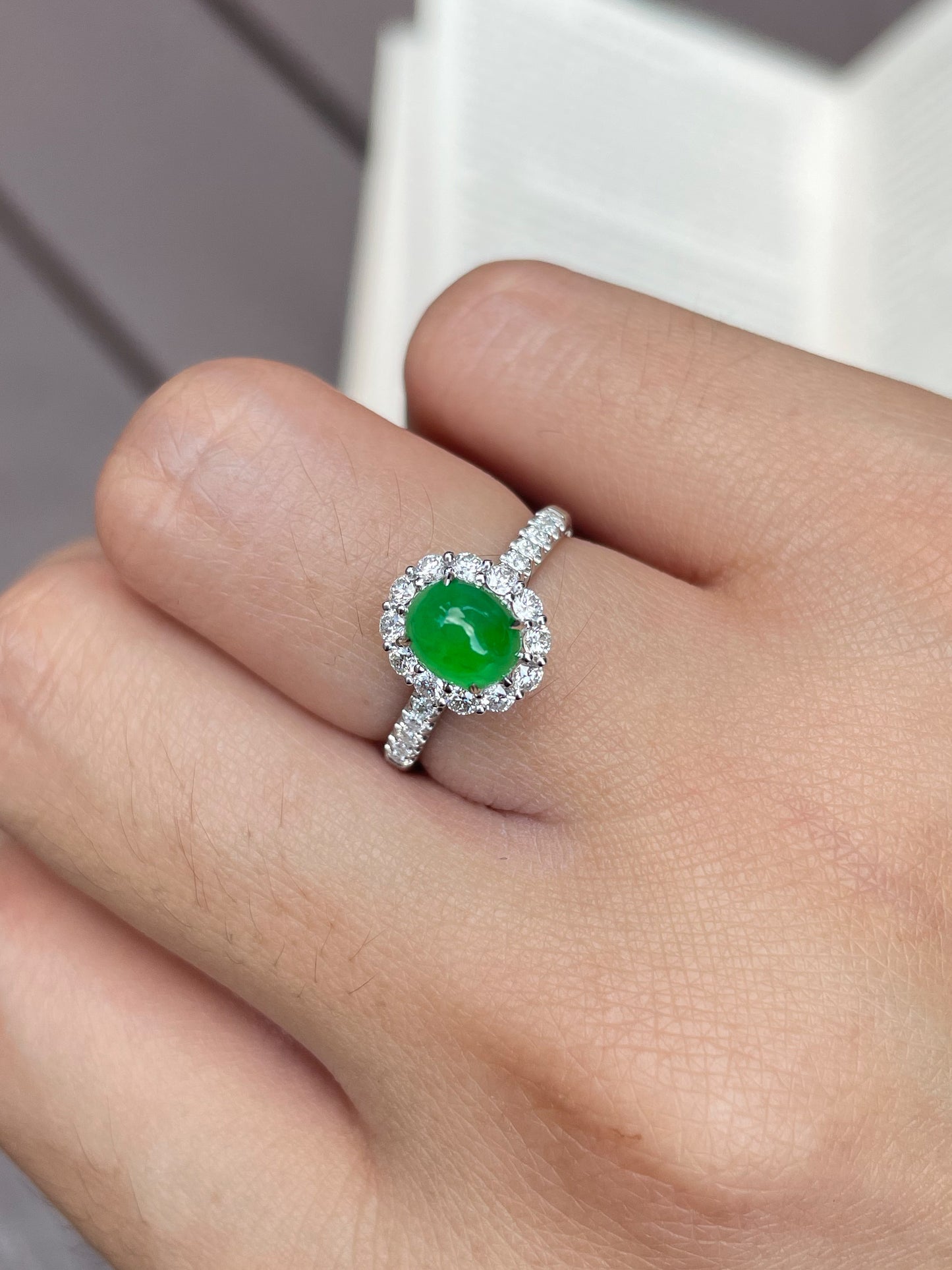 Icy Green Jadeite Cabochon Ring + Earrings (NJS003)
