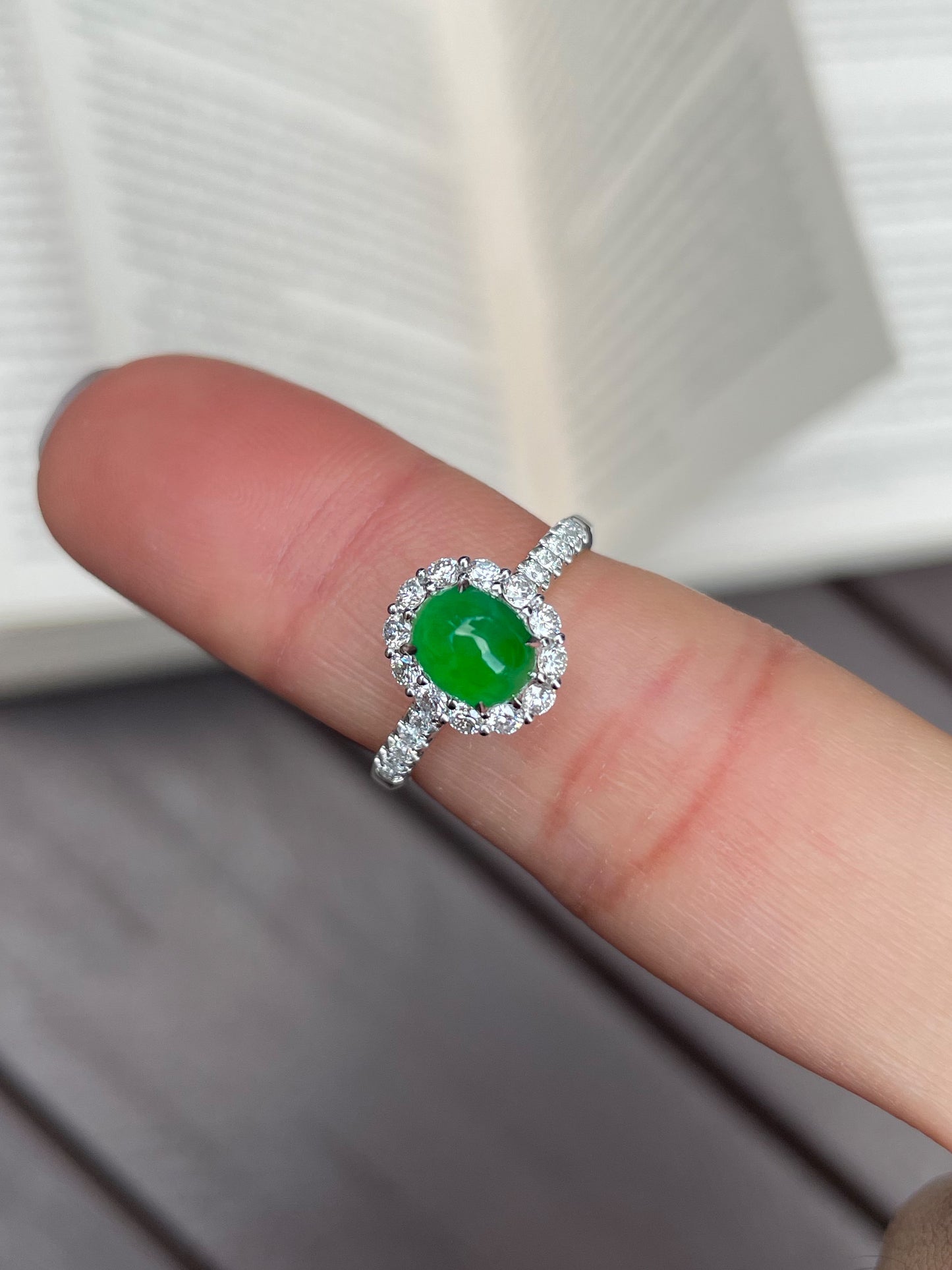 Icy Green Jadeite Cabochon Ring + Earrings (NJS003)