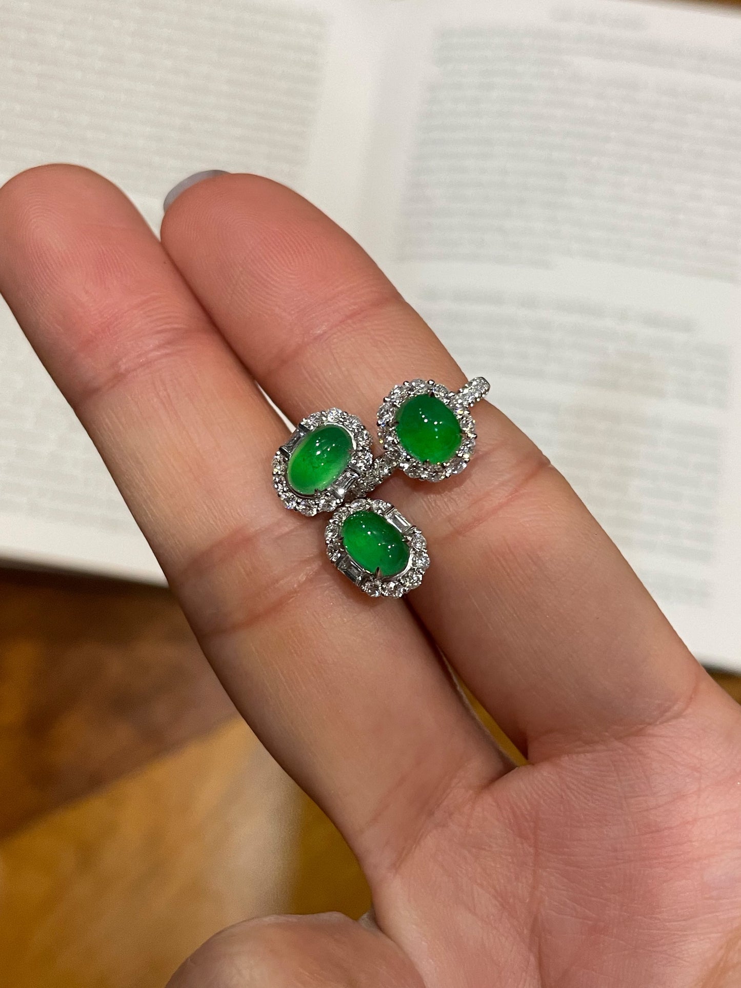 Icy Green Jadeite Cabochon Ring + Earrings (NJS003)