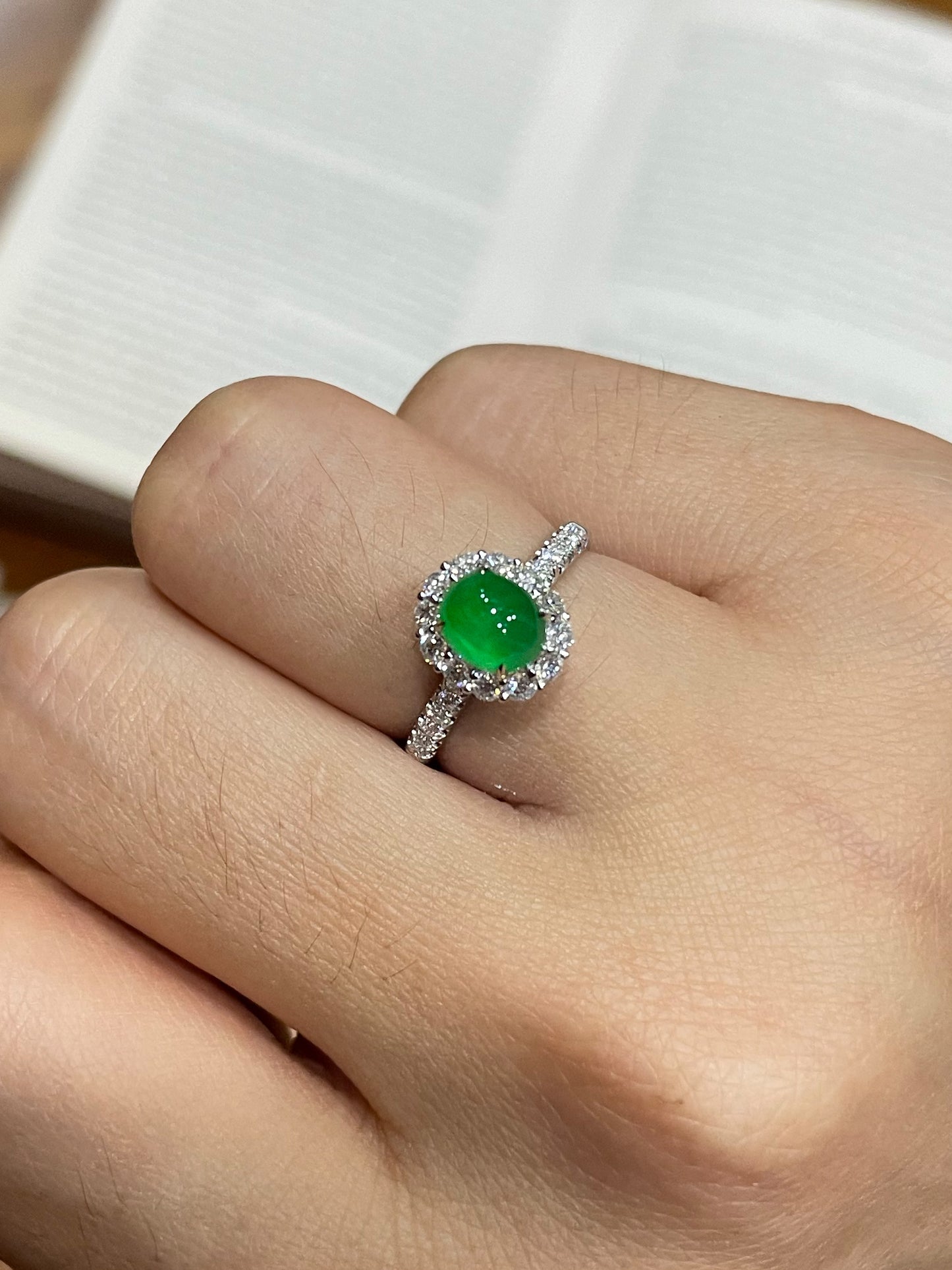 Icy Green Jadeite Cabochon Ring + Earrings (NJS003)