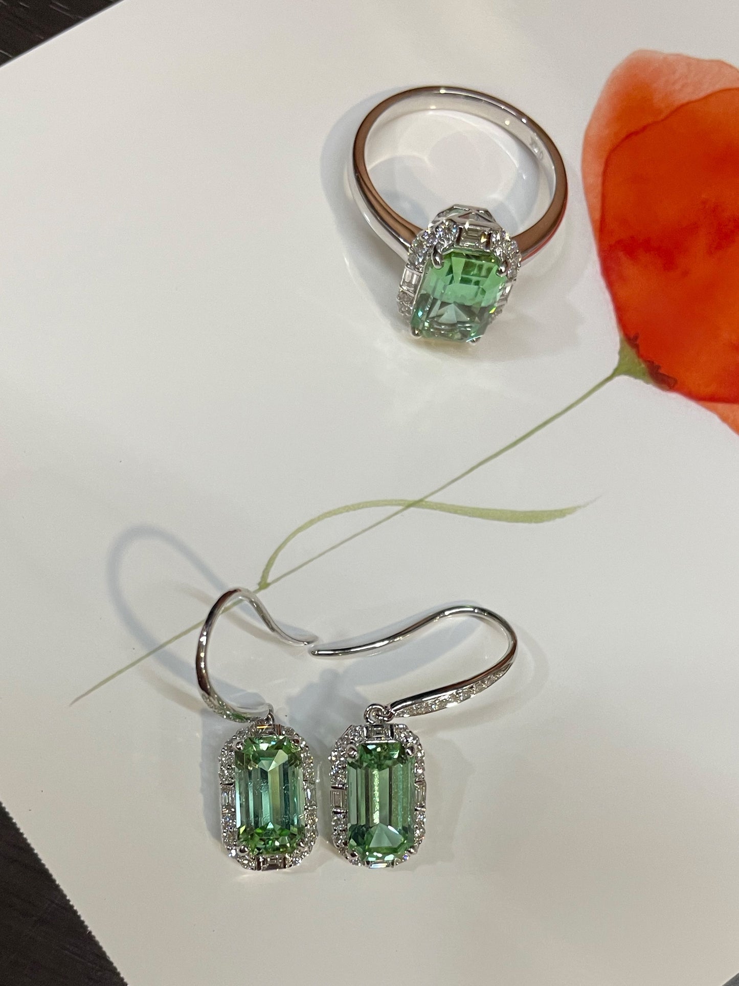 Mint Tourmaline Ring + Earrings (NJS005)