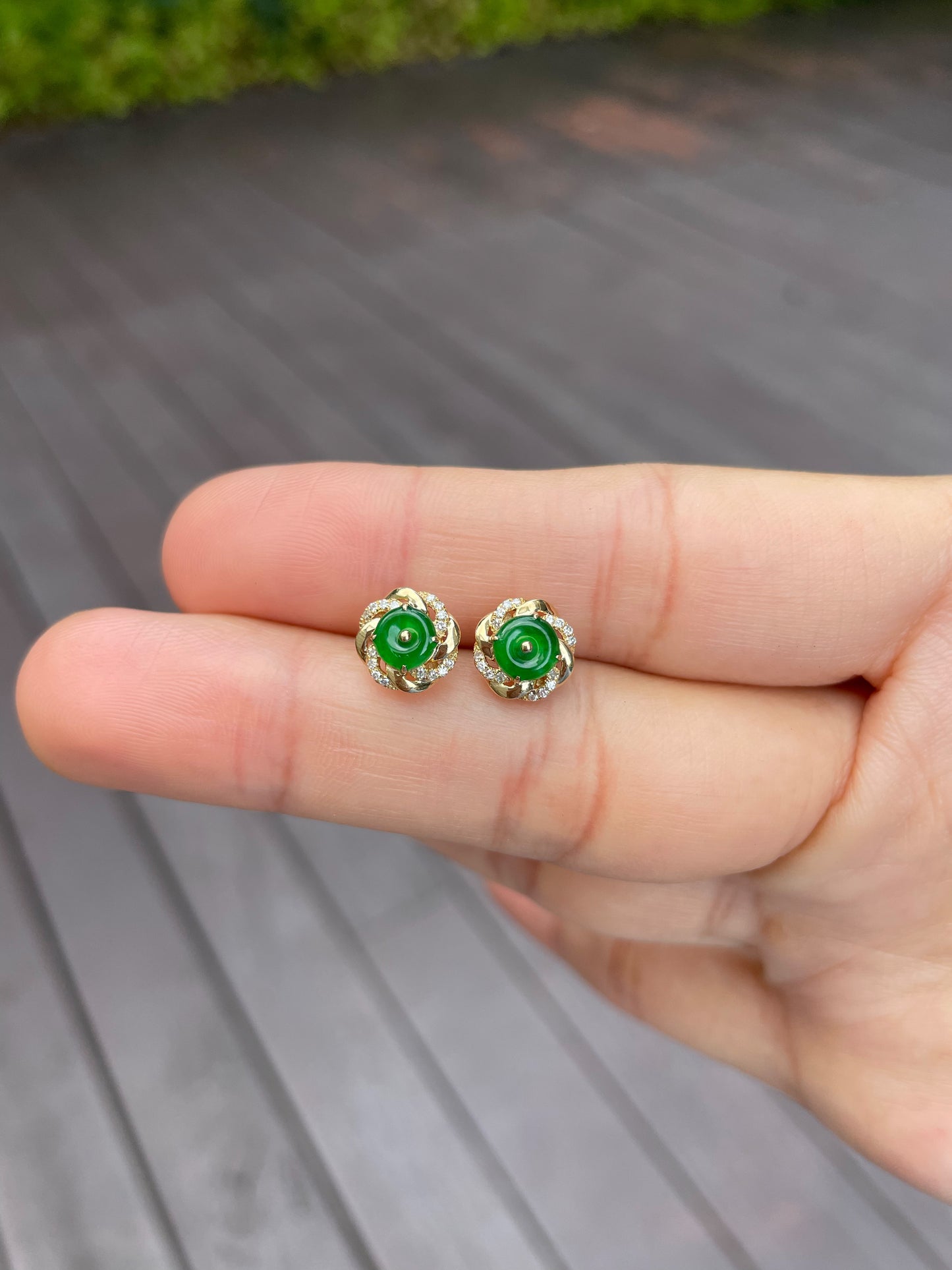 Green Jadeite Safety Coin Ring & Earrings - 平安扣 (NJS006)
