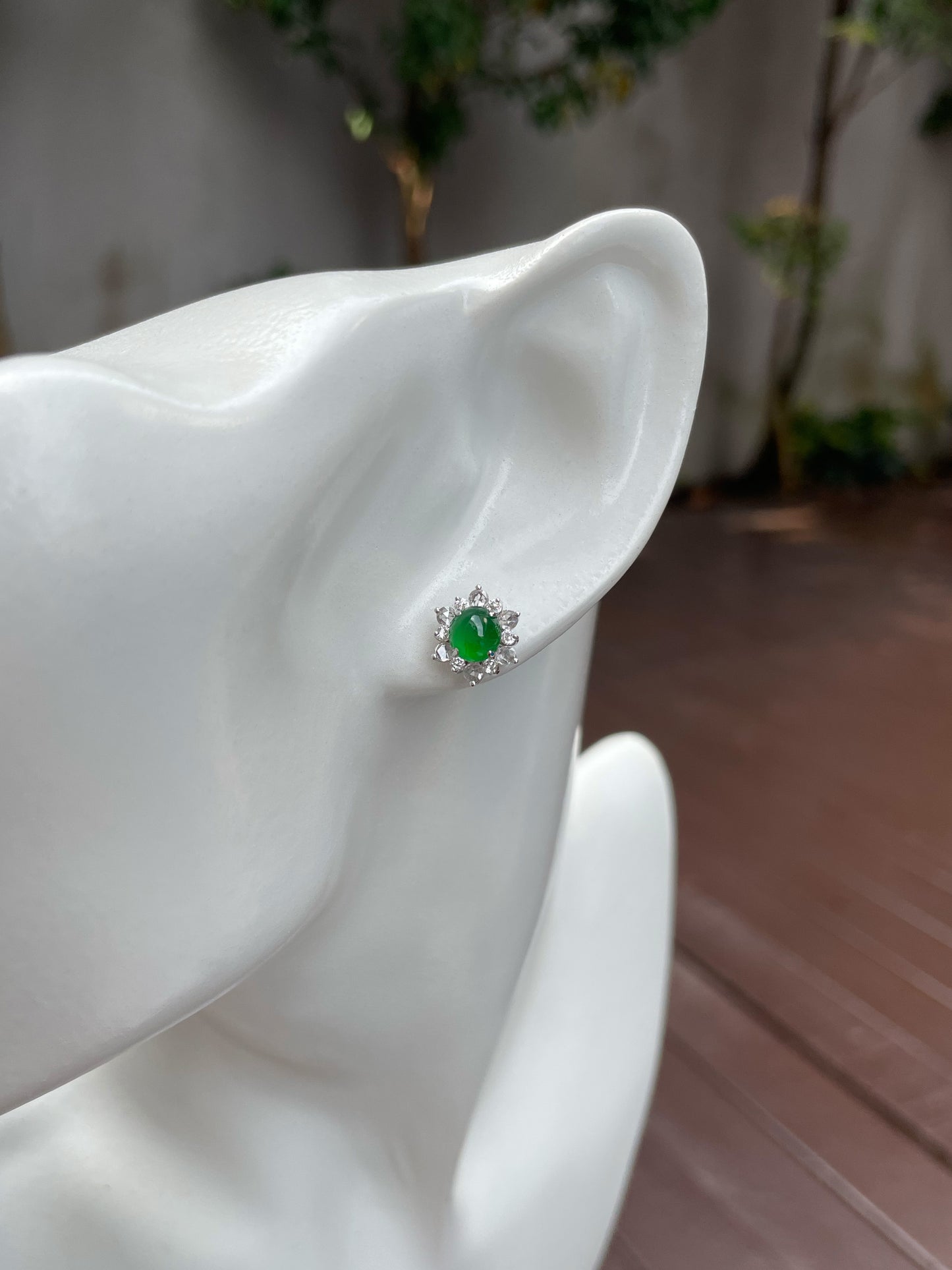 Green Jadeite Cabochons Set - Ring & Earrings (NJS010)