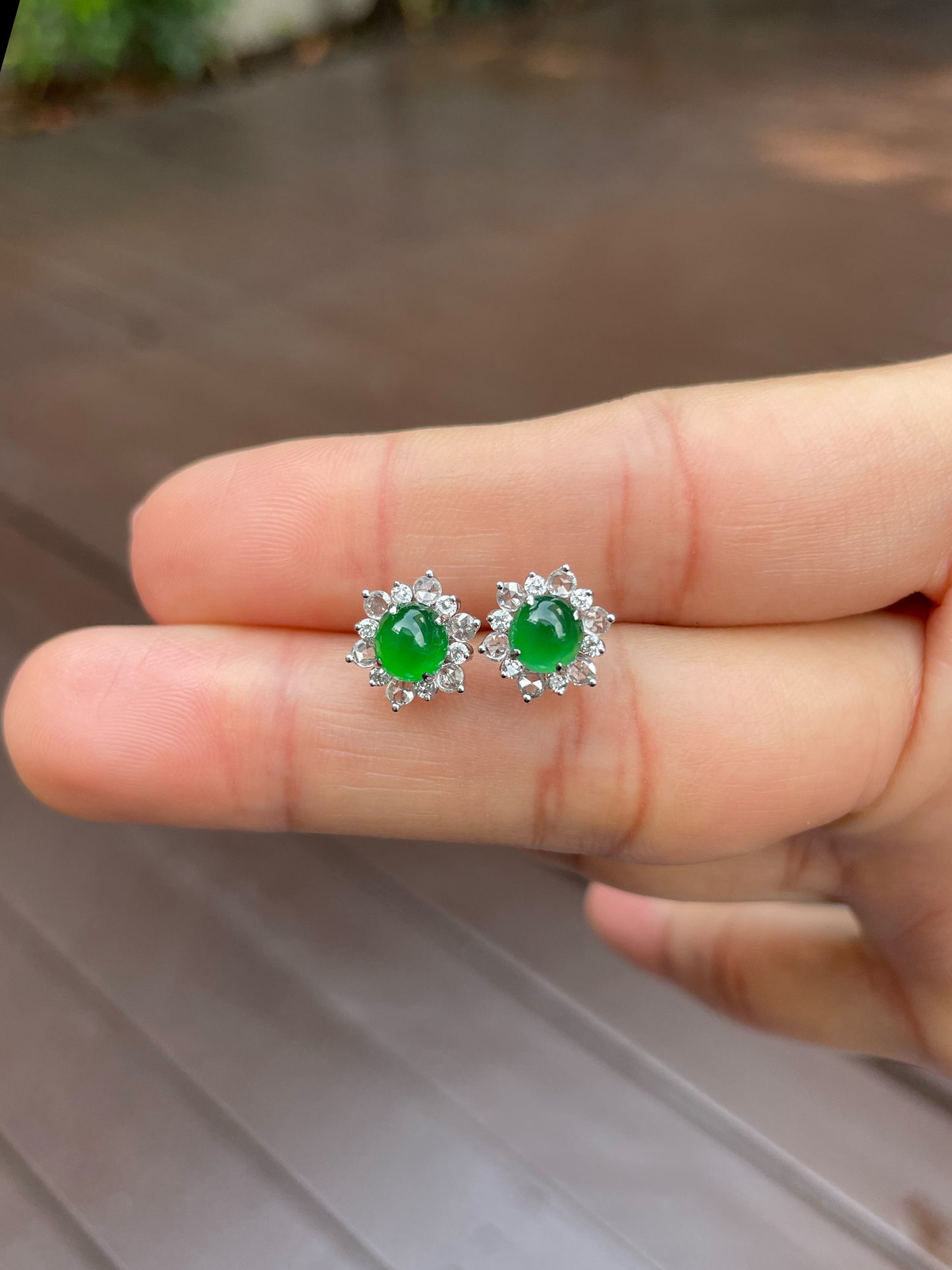 Green Jadeite Cabochons Set - Ring & Earrings (NJS010)